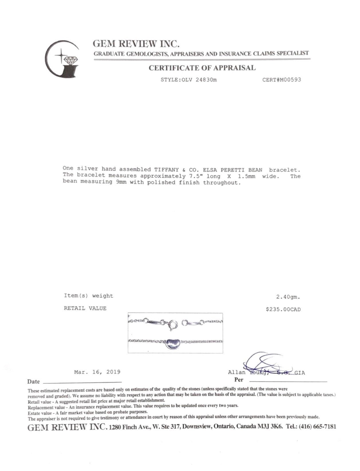 Tiffany & Co. Elsa Peretti Bean Bracelet