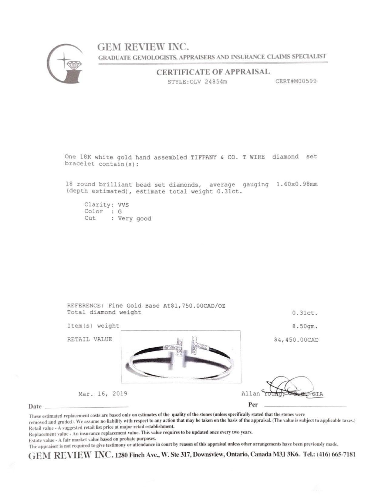 Tiffany & Co. T Wire Bracelet with Diamonds