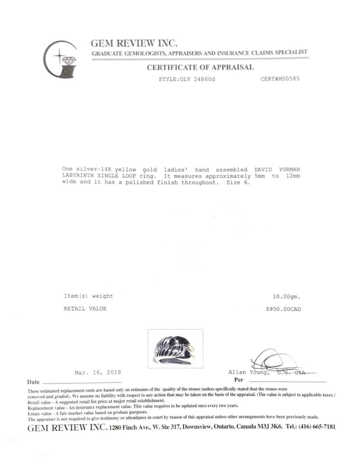 David Yurman Two-Tone Labyrinth Single Loop Ring