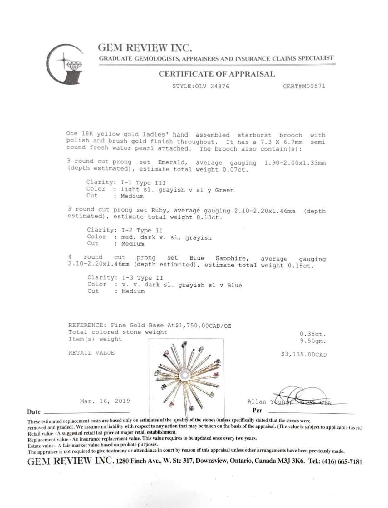 Pearl & Coloured Stone Starburst Brooch