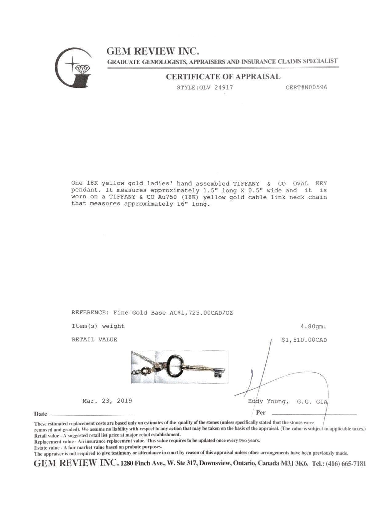 Tiffany & Co. Oval Key Pendant Necklace