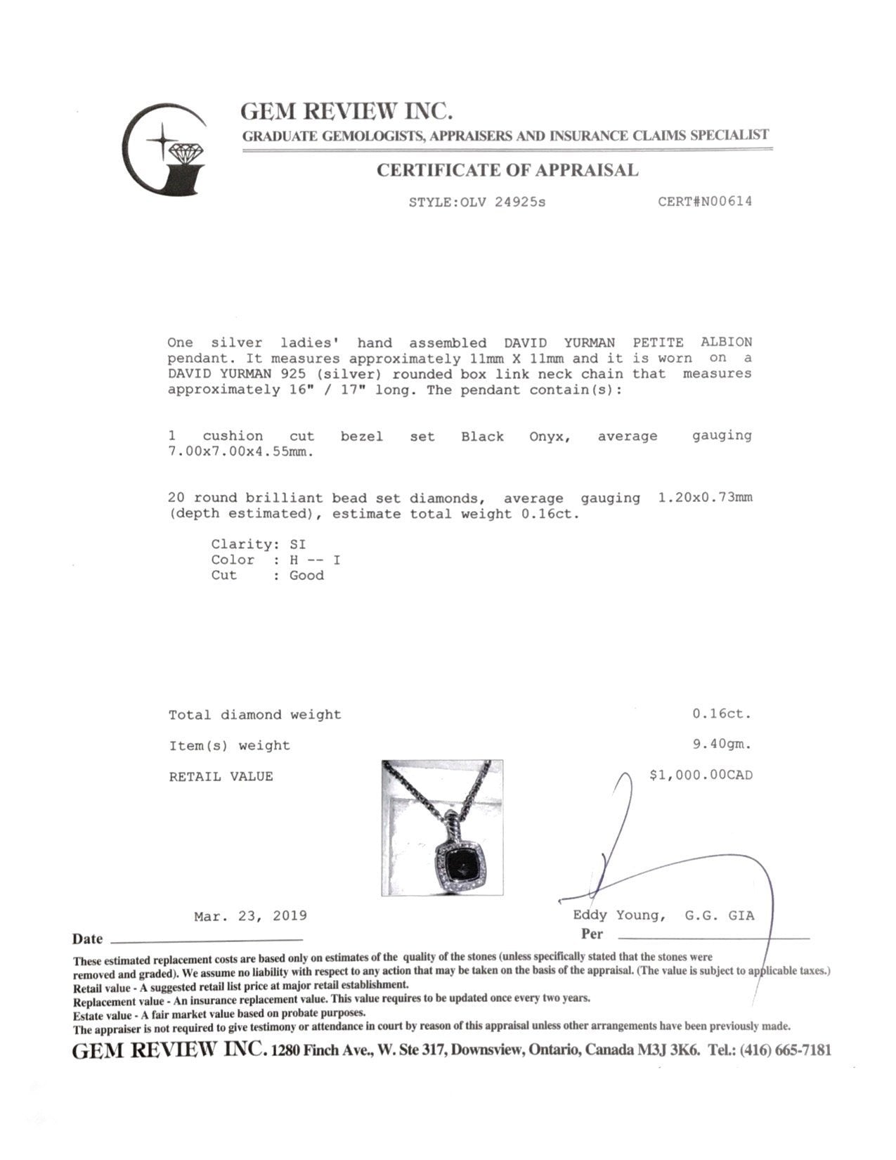 David Yurman Petite Albion Pendant Necklace with Black Onyx and Diamonds