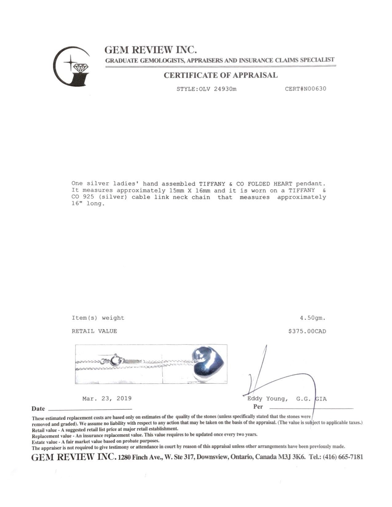 Tiffany & Co. Folded Heart Pendant Necklace