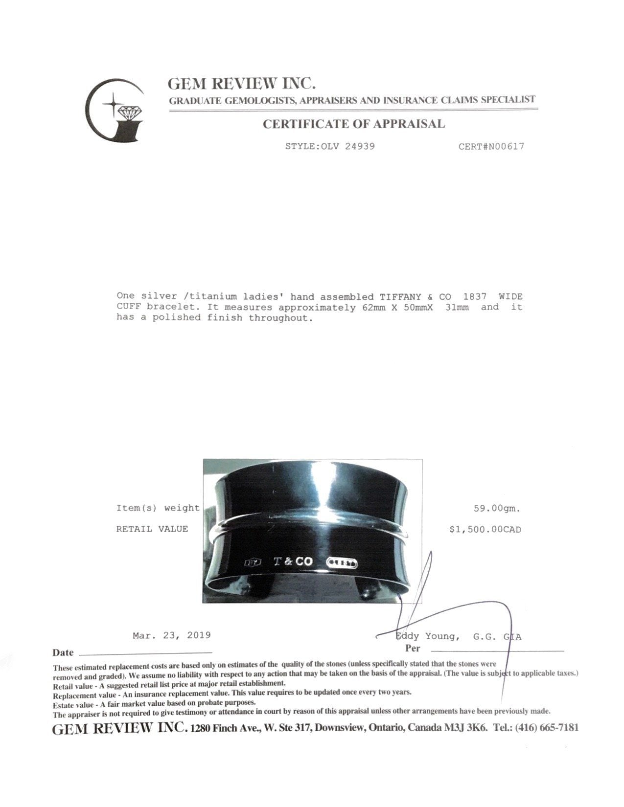 Tiffany & Co. 1837 Wide Titanium Cuff