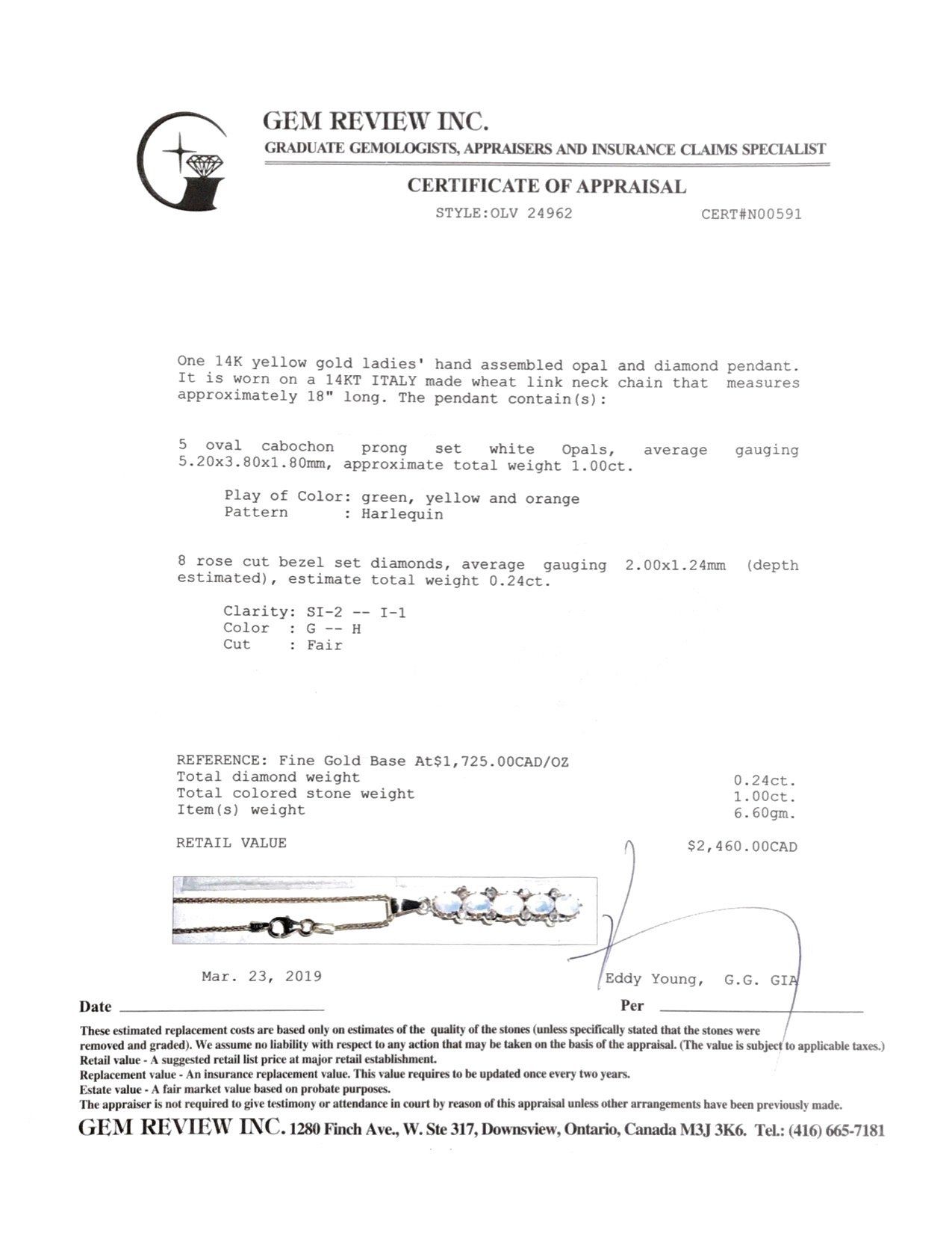 Opal and Diamond Drop Pendant Necklace