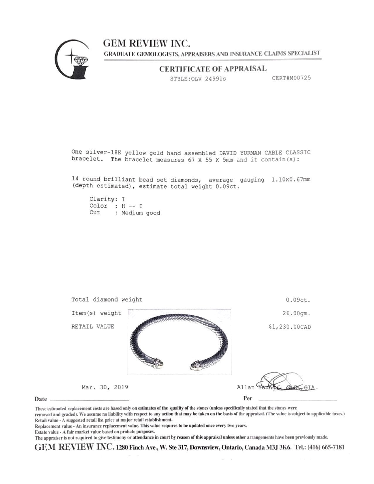 David Yurman 5 mm Two-Tone Cable Classics Bracelet with Diamonds