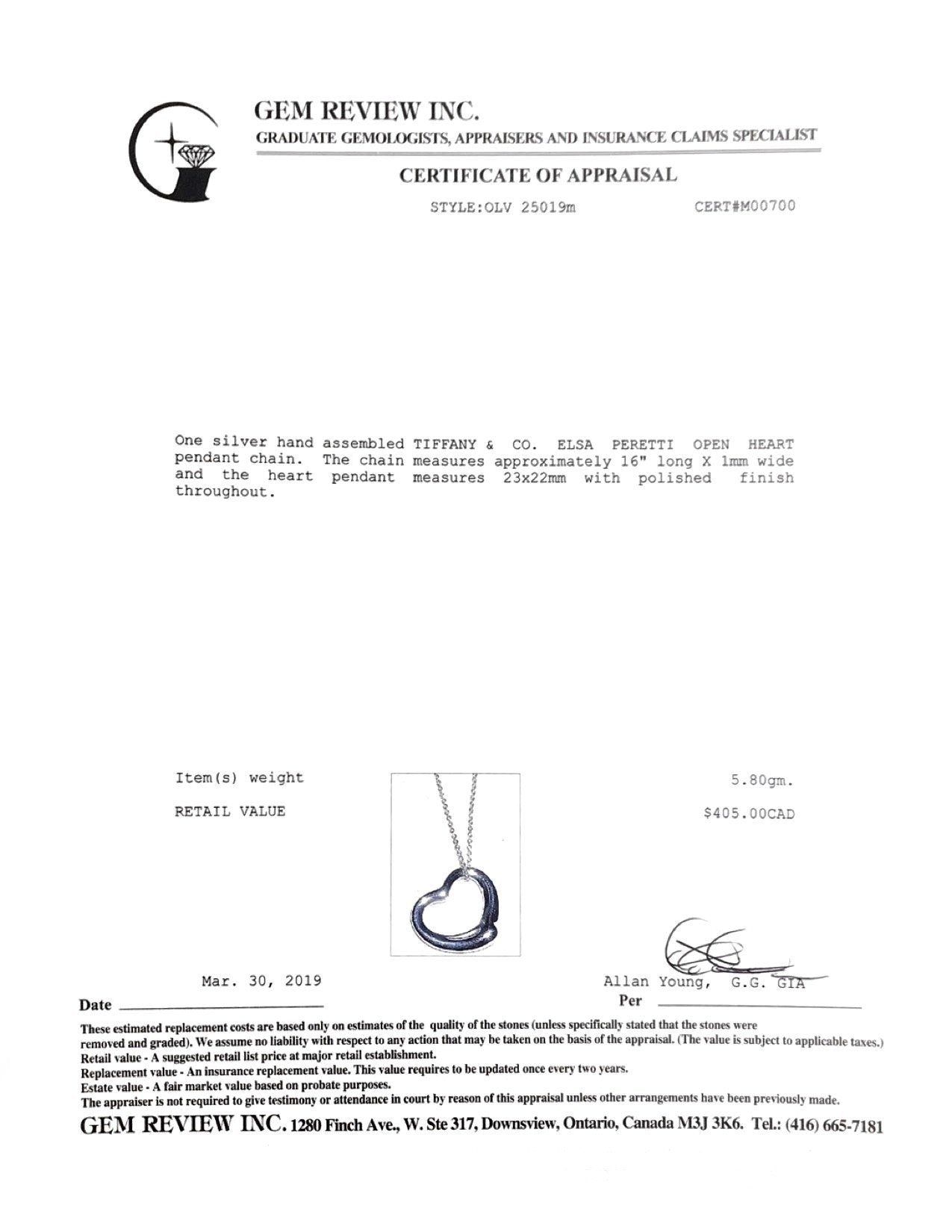 Tiffany & Co. Elsa Peretti Open Heart Pendant Necklace