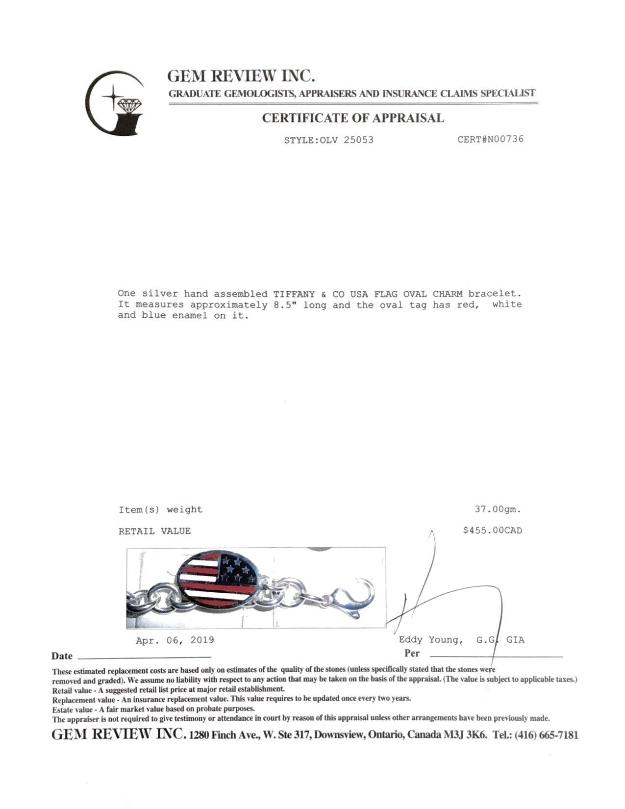 Tiffany & Co. Oval USA Flag Charm Bracelet