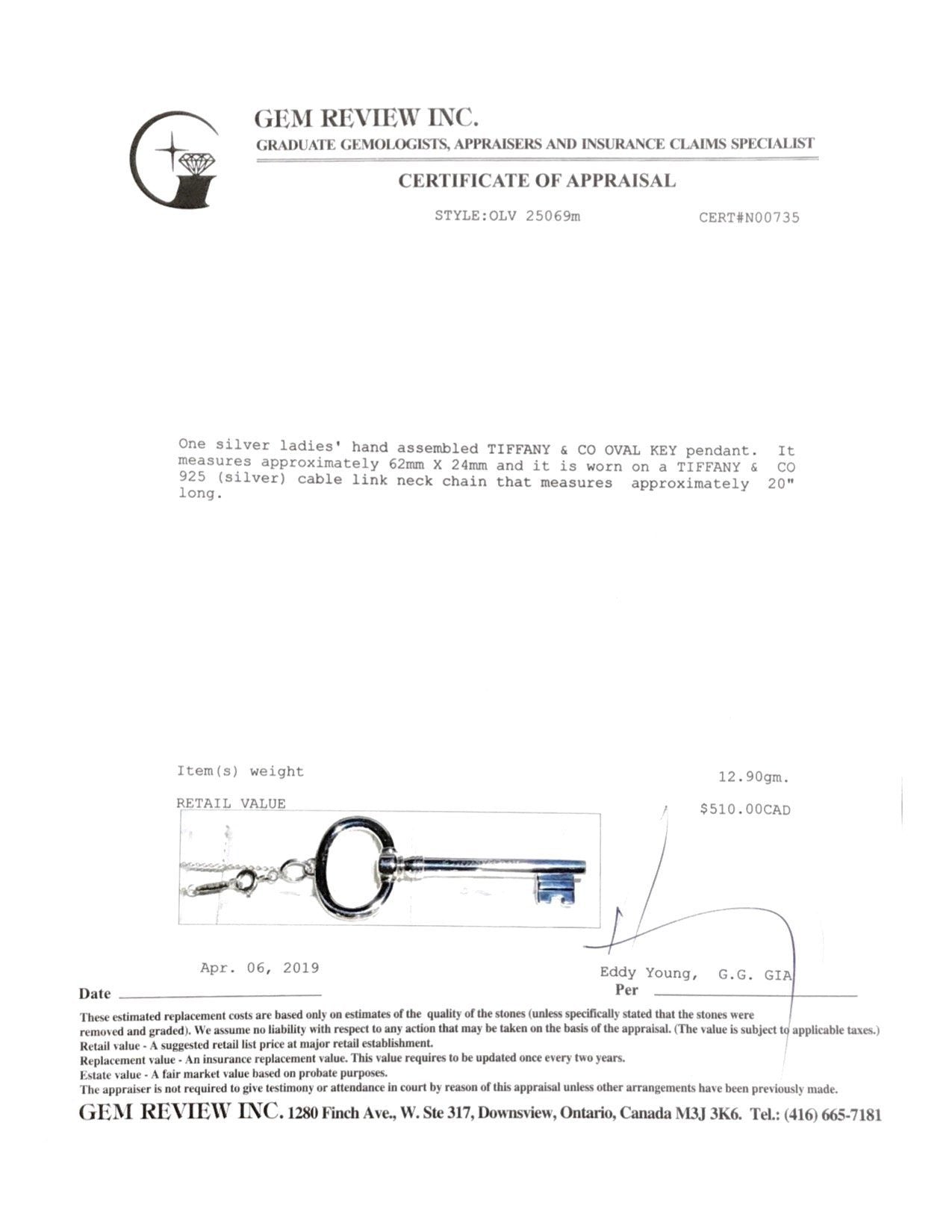 Tiffany & Co. Large Oval Key Pendant Necklace