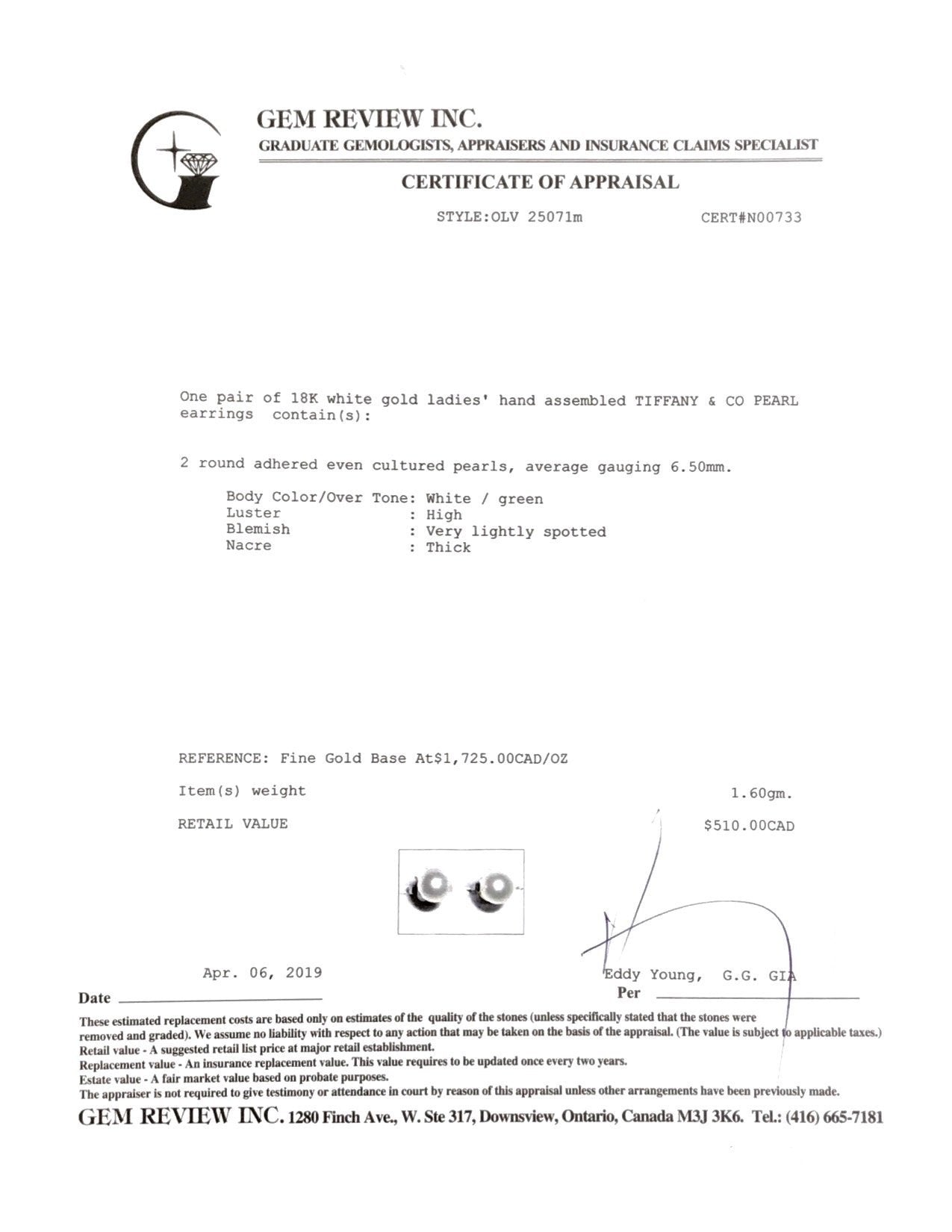 Tiffany & Co. Signature Pearl Earrings