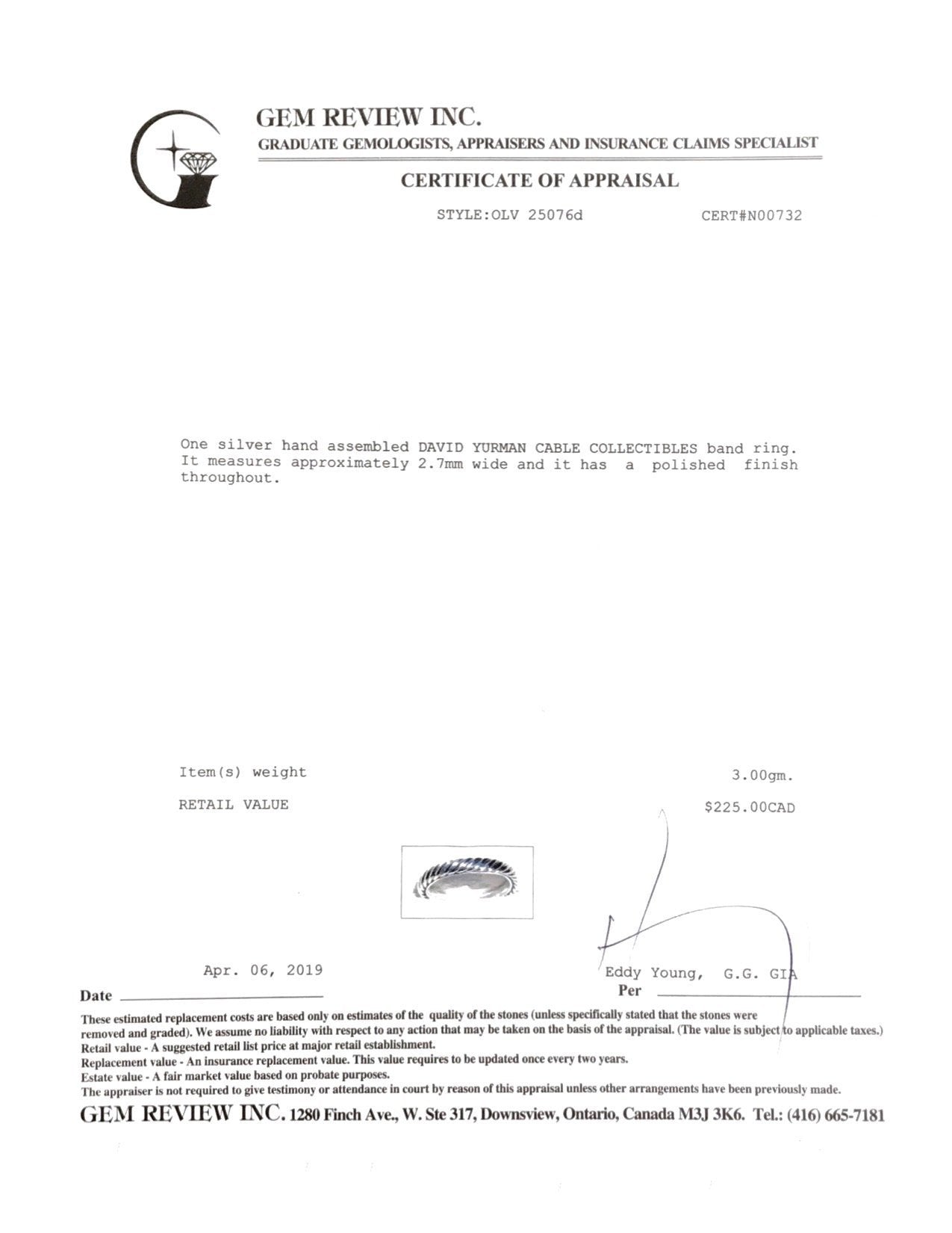 David Yurman Cable Collectibles Band Ring