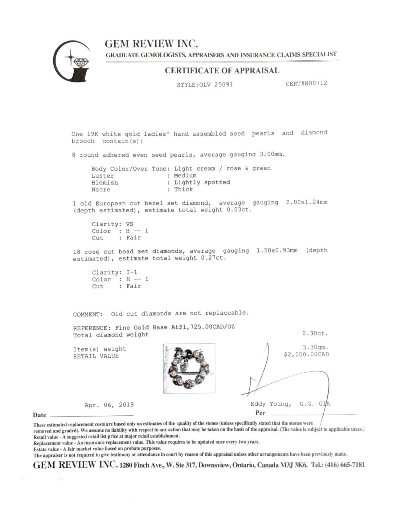 Antique Seed Pearl & Diamond Circle Brooch