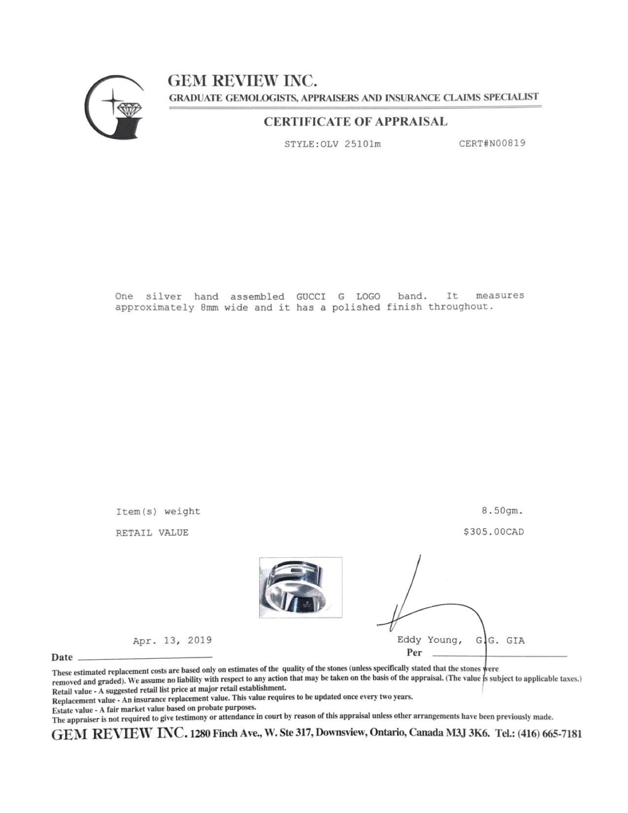 Gucci G Logo Band Ring