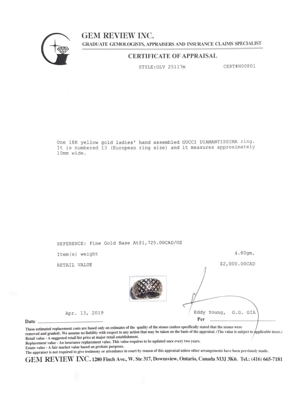 Gucci Wide Diamantissima Band Ring