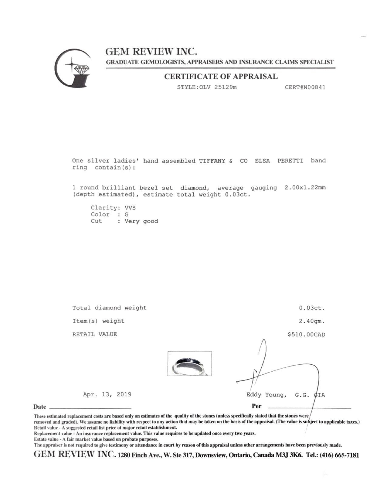 Tiffany & Co. Elsa Peretti Diamond Band Ring