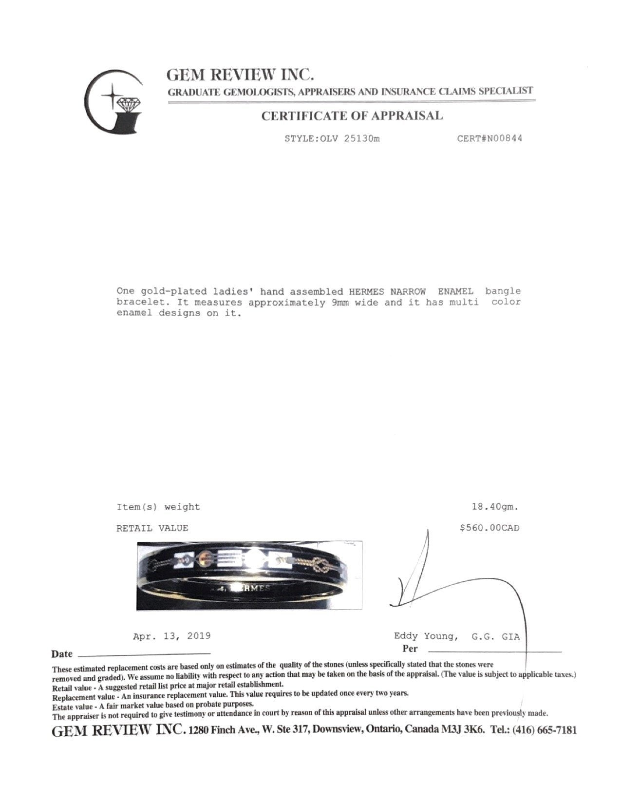 Hermes Narrow Enamel Bangle