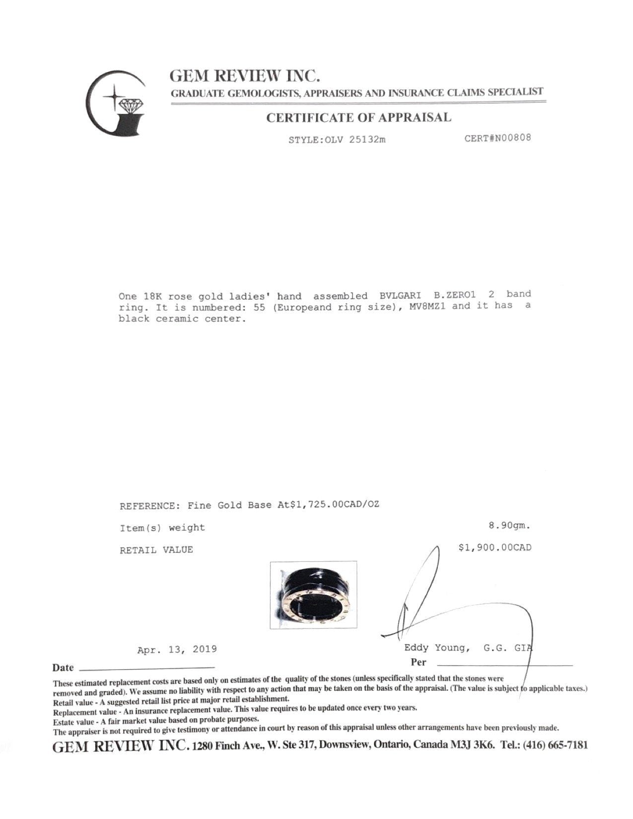 BVLGARI B.Zero1 Two-Band Ring with Rose Gold and Black Ceramic