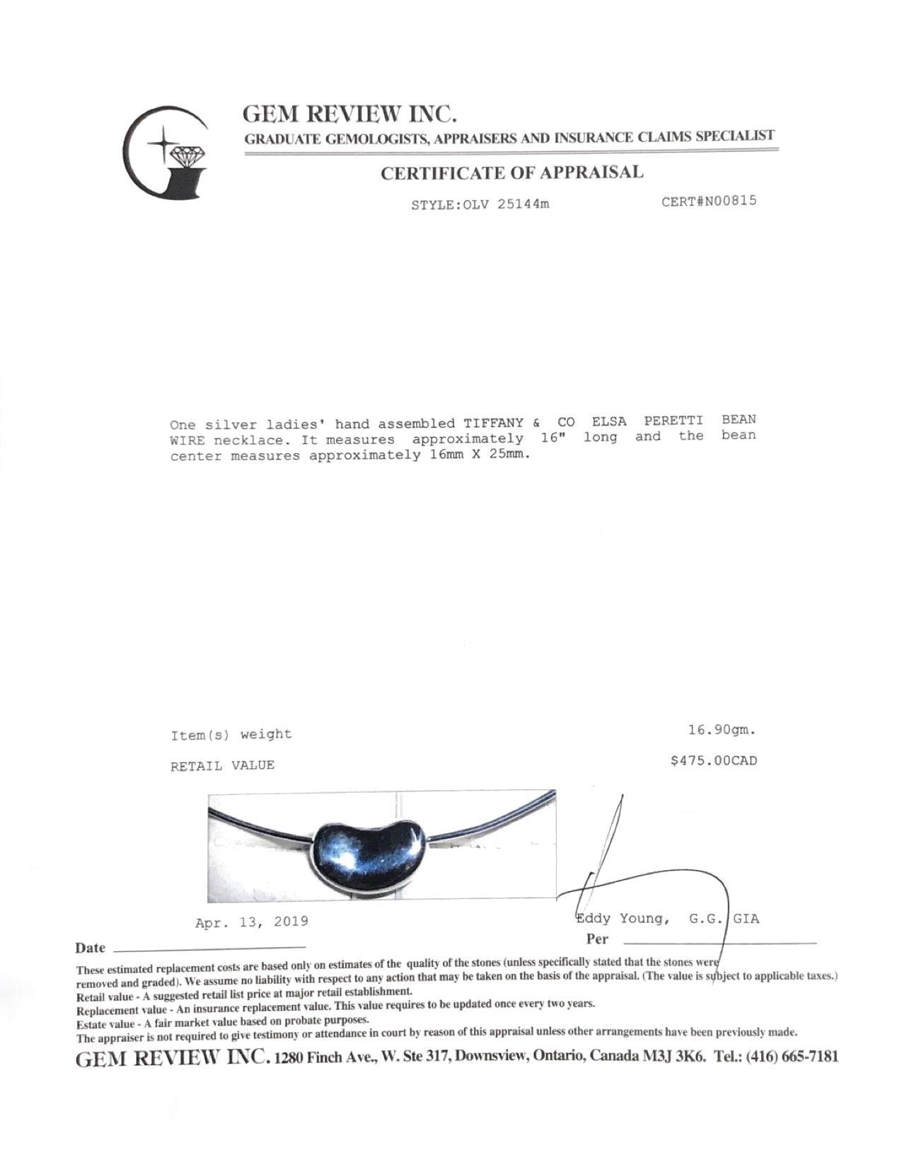 Tiffany & Co. Elsa Peretti Bean Designer Wire Necklace