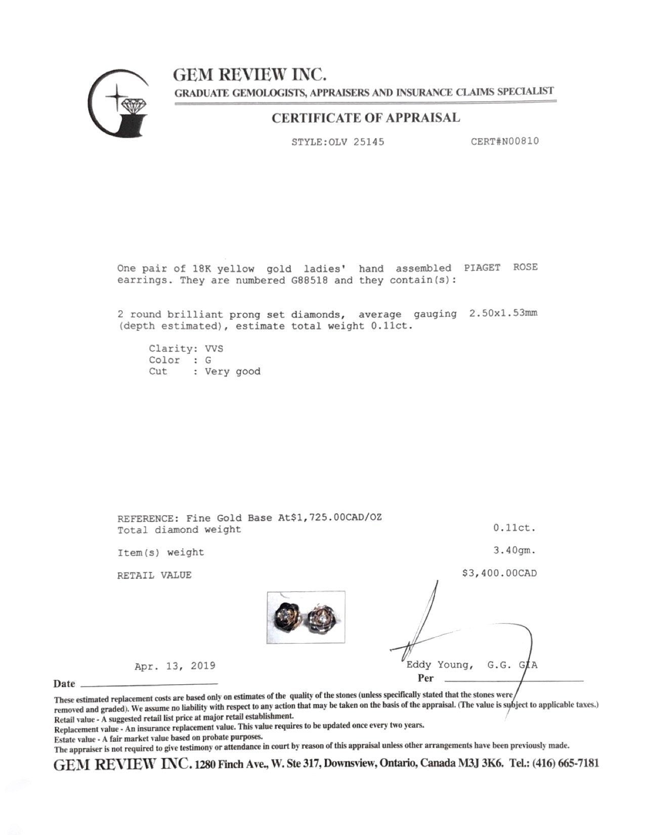 Piaget 18k Diamond Rose Earrings