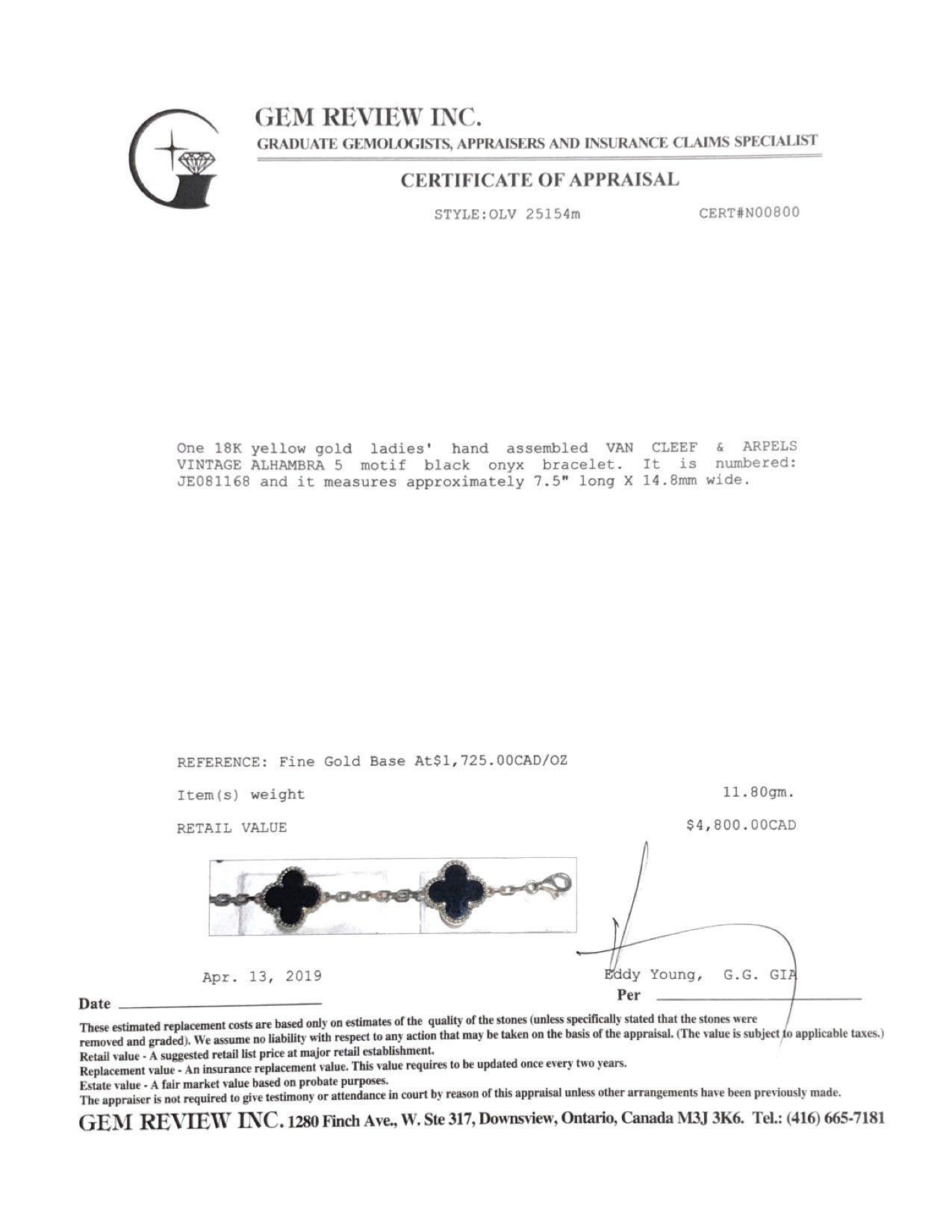 Van Cleef & Arpels Vintage Alhambra Five Motif Bracelet with Black Onyx