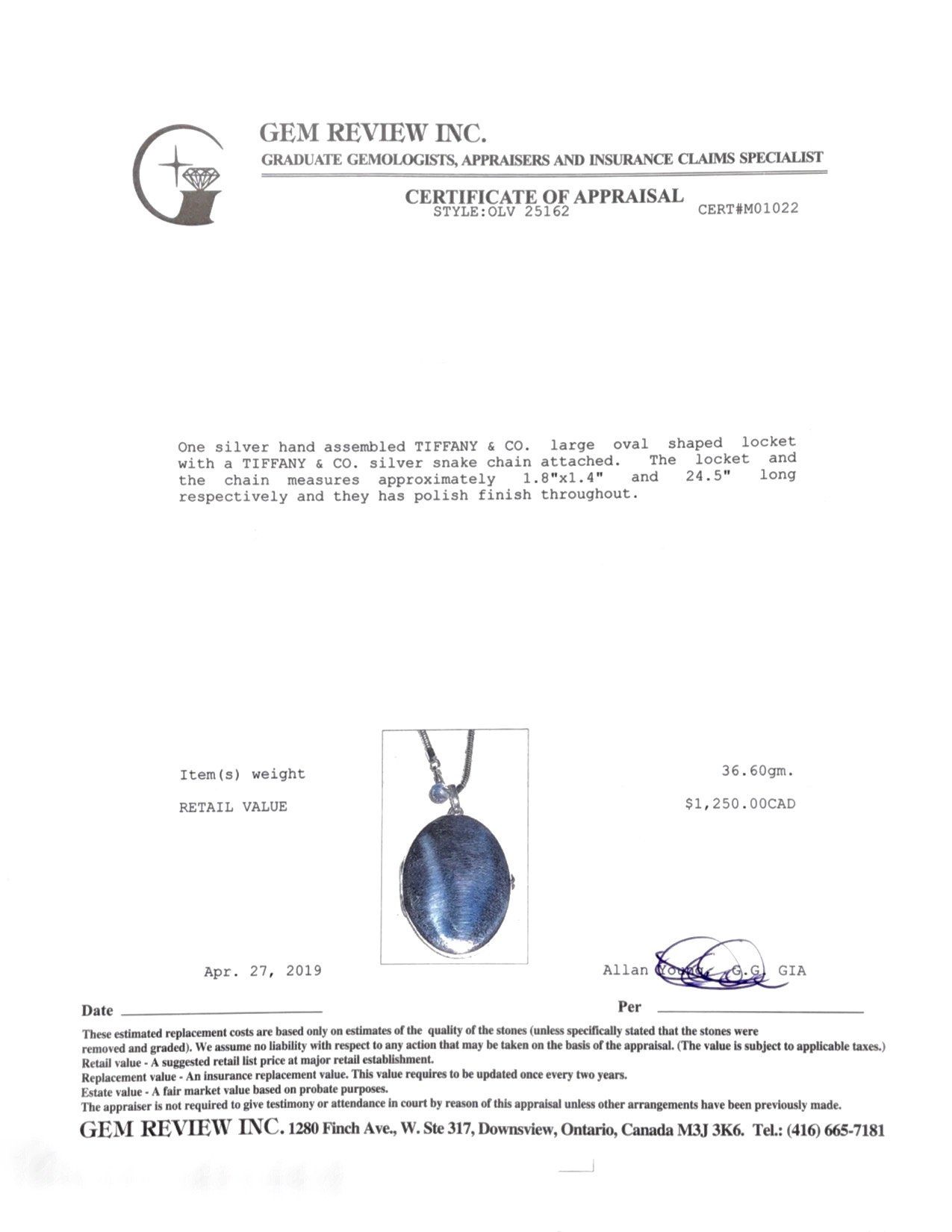 Tiffany & Co. Large Oval Locket Pendant Necklace