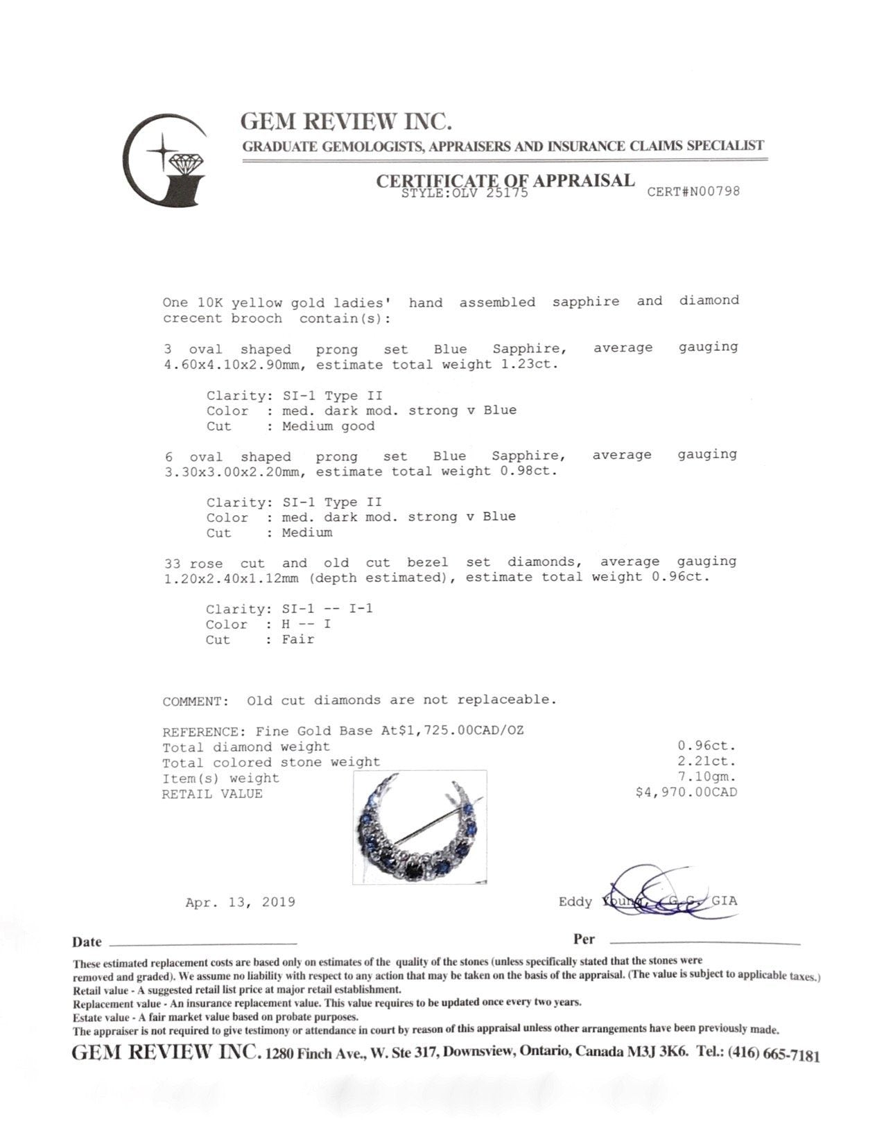 Antique Sapphire & Diamond Crescent Brooch