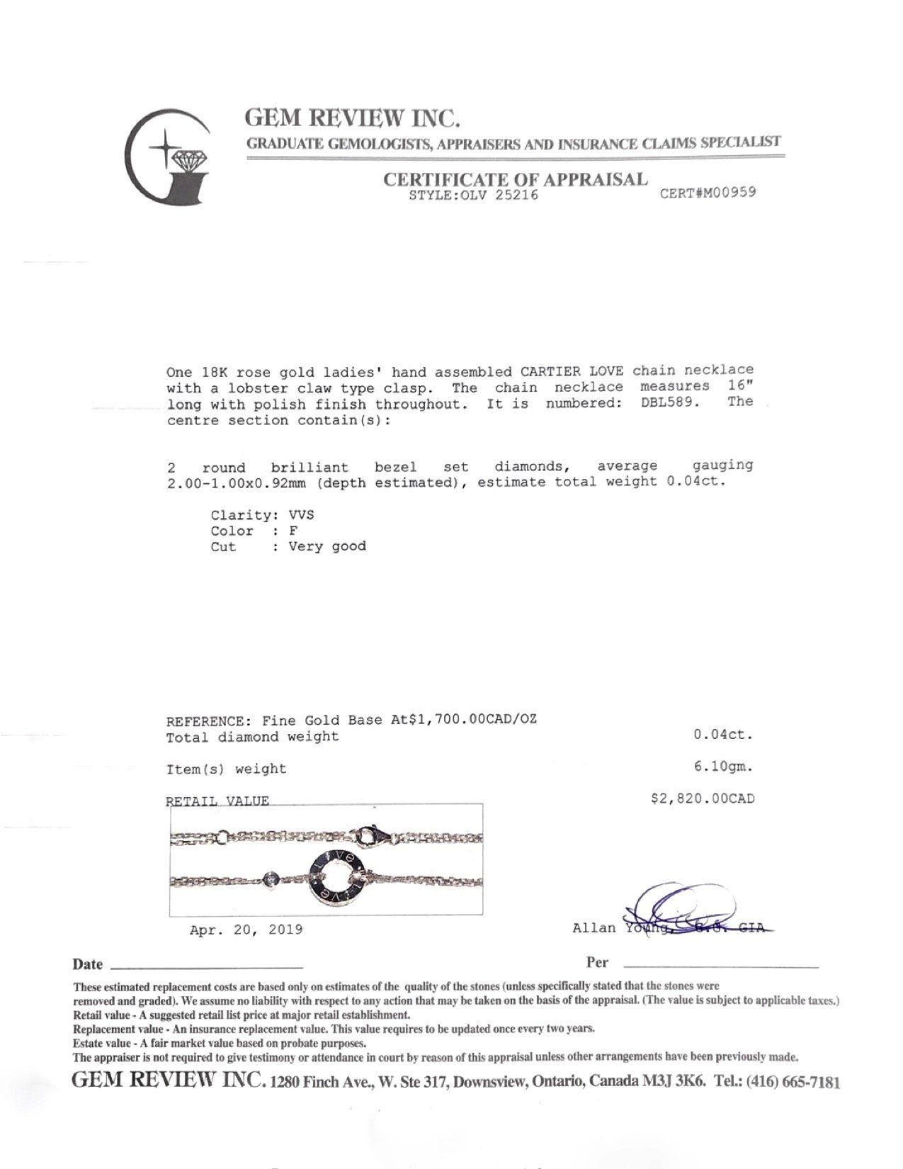 Cartier Love Necklace with 2 Diamonds