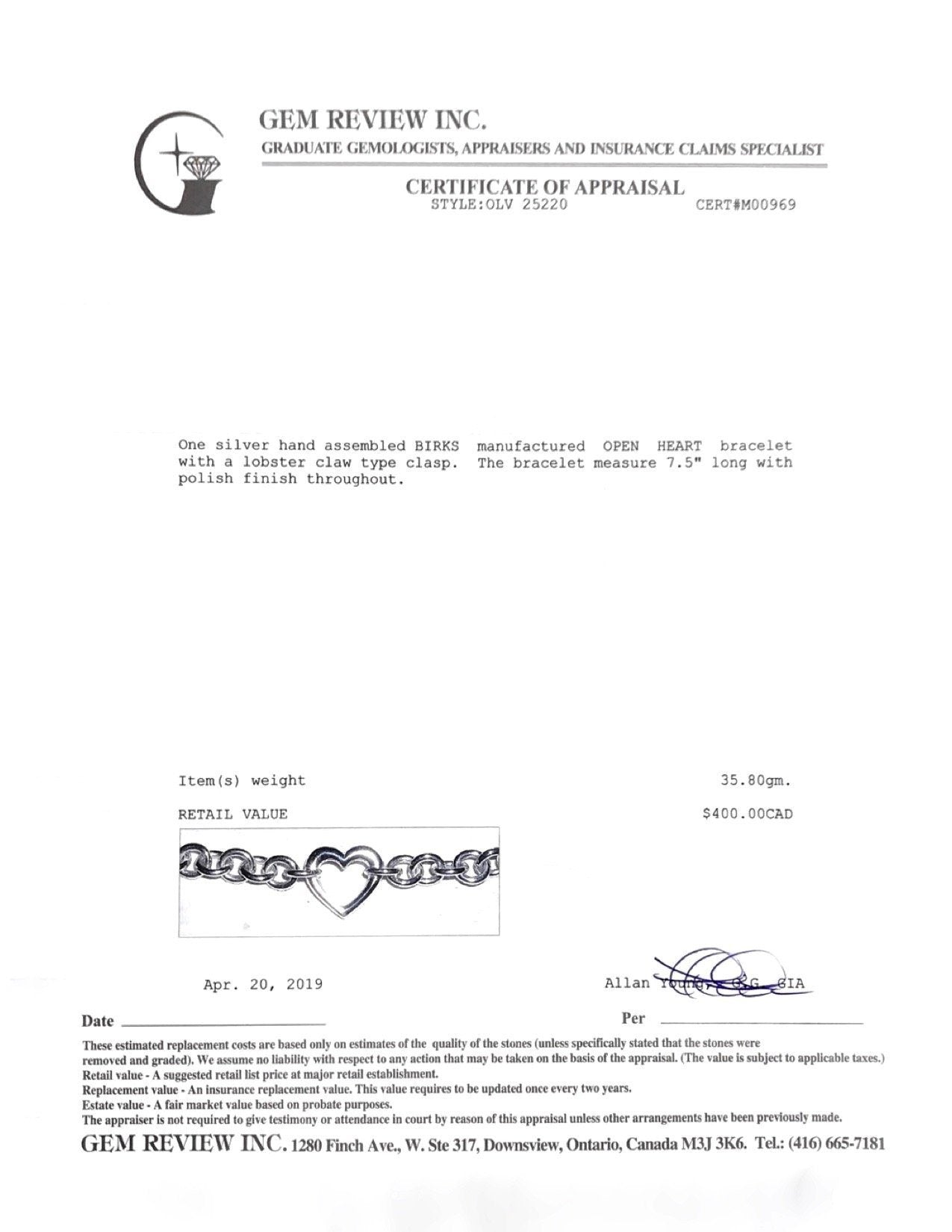 Birks Silver Open Heart Bracelet