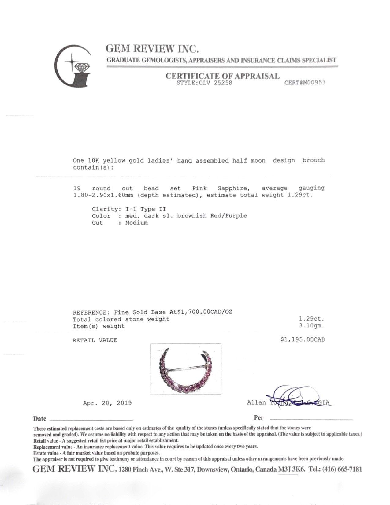 Antique Pink Sapphire Crescent Brooch