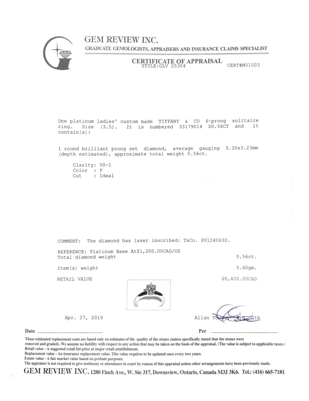 Tiffany & Co. Solitaire Diamond Engagement Ring