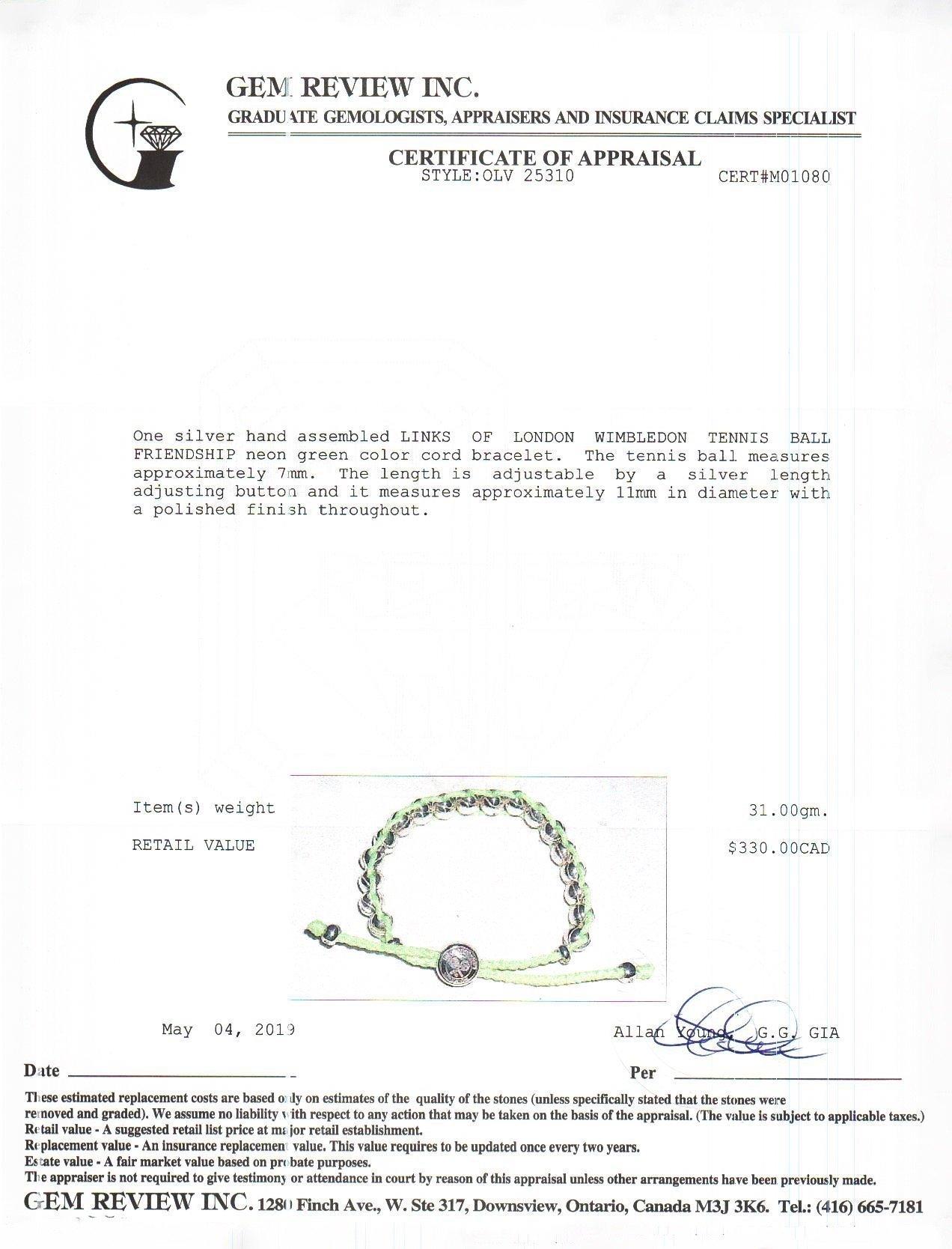 Links of London Wimbledon Tennis Ball Friendship Bracelet