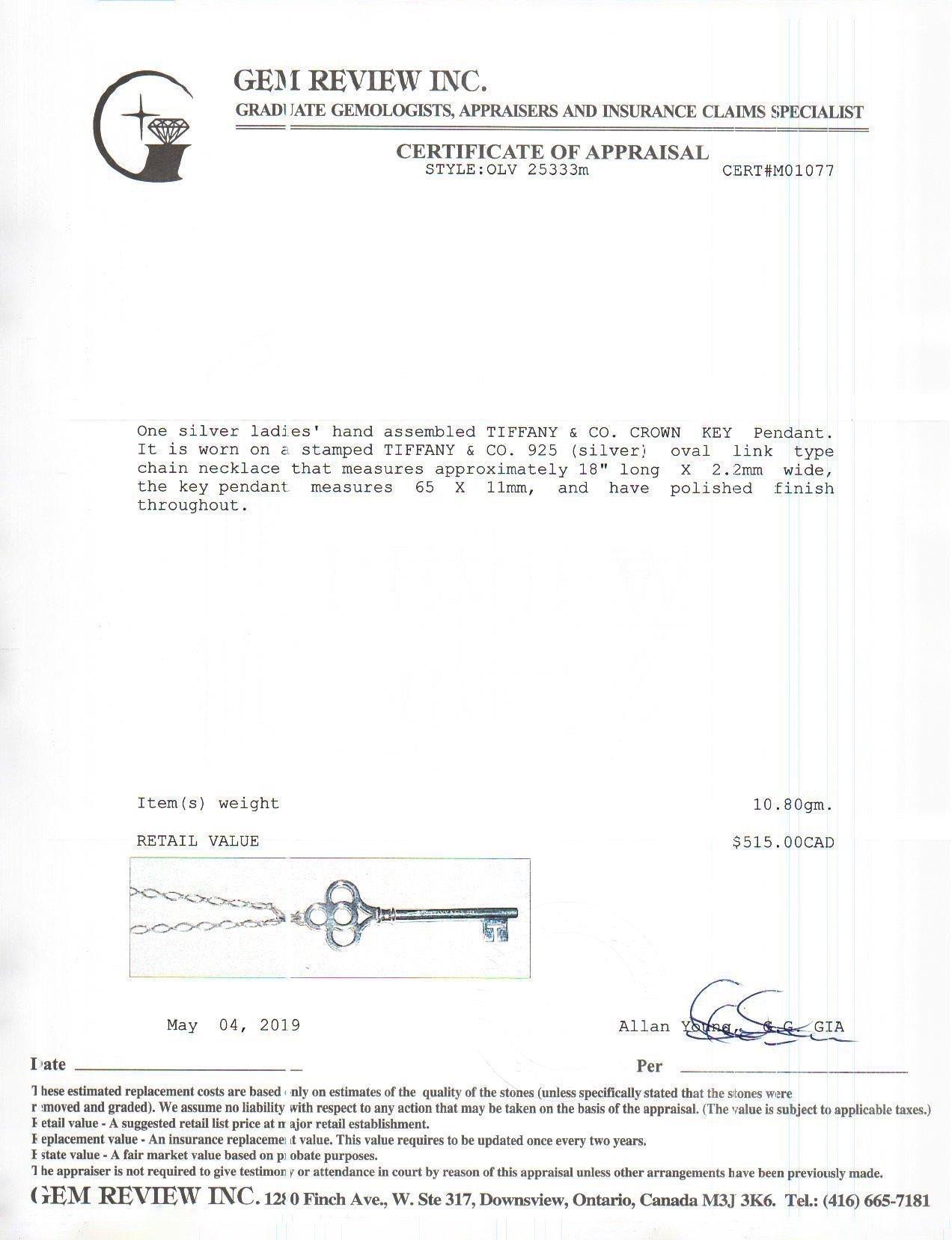 Tiffany & Co. Crown Key Pendant Necklace