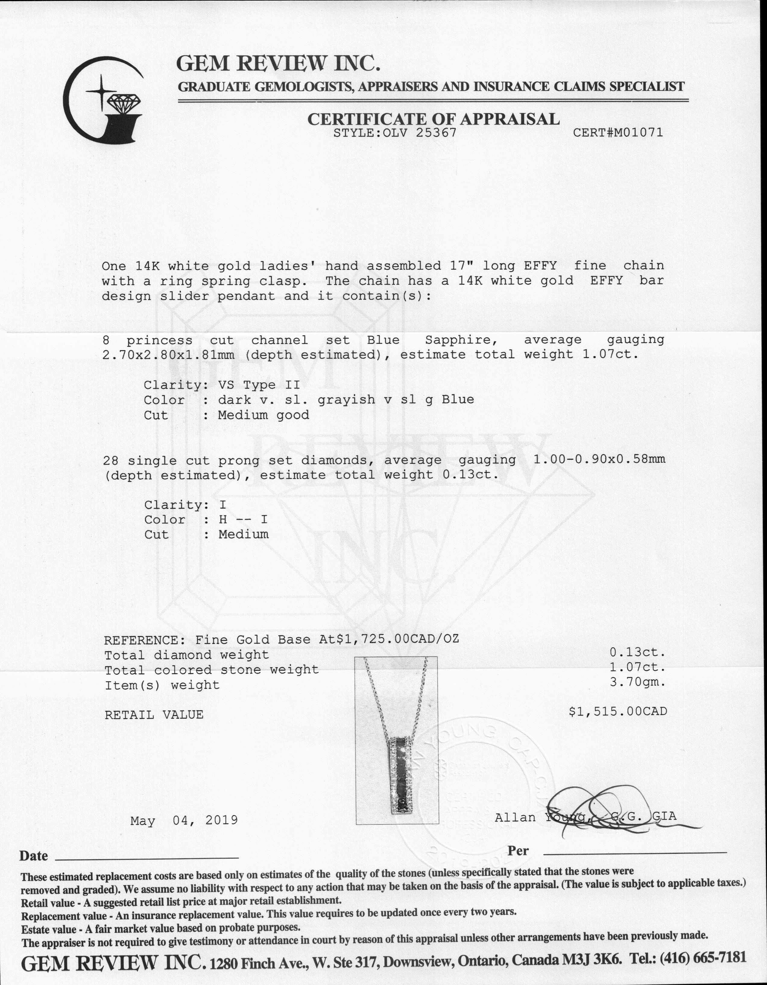 Effy Blue Sapphire and Diamond Pendant Necklace