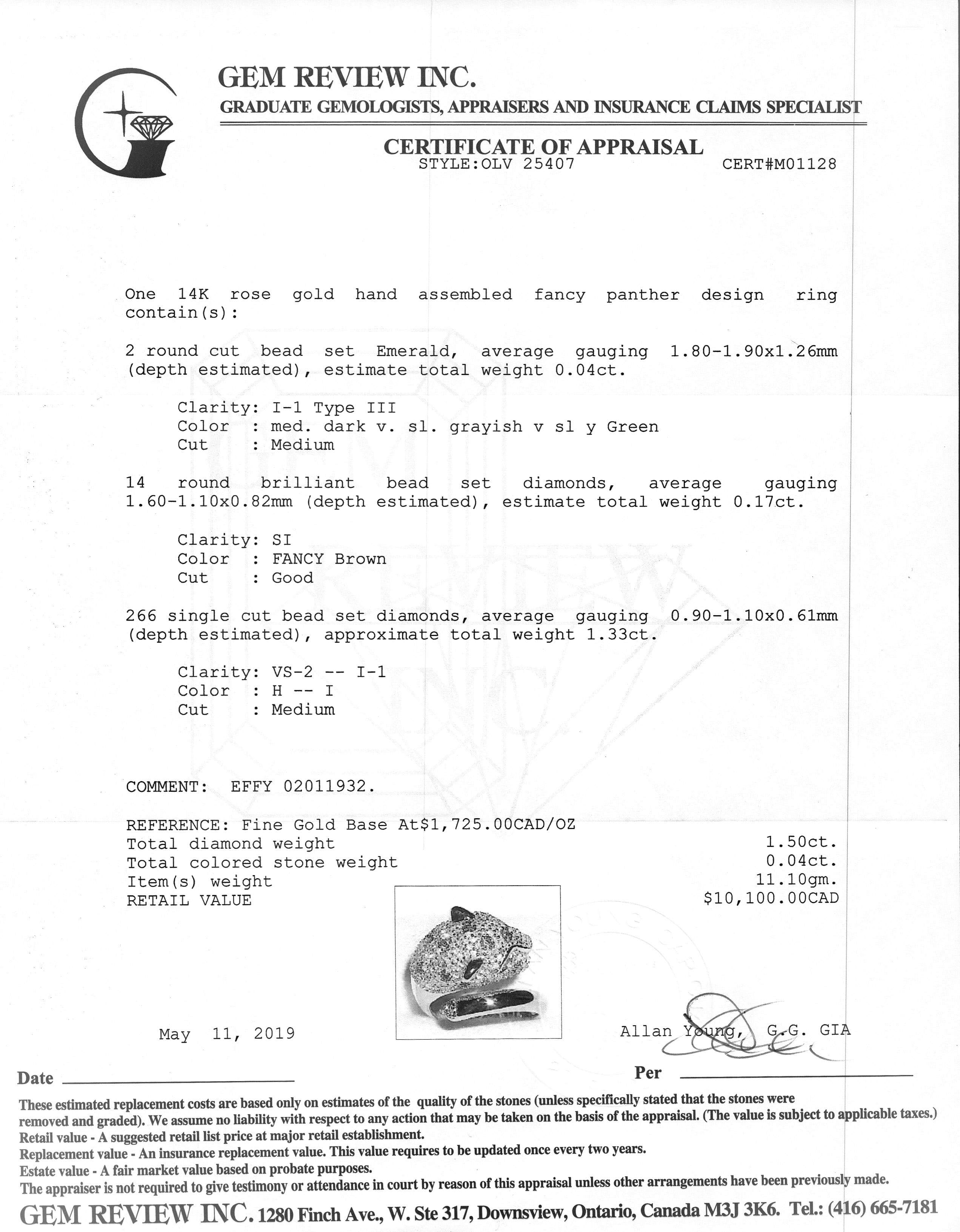 Effy Rose Gold and Diamond Panther Ring