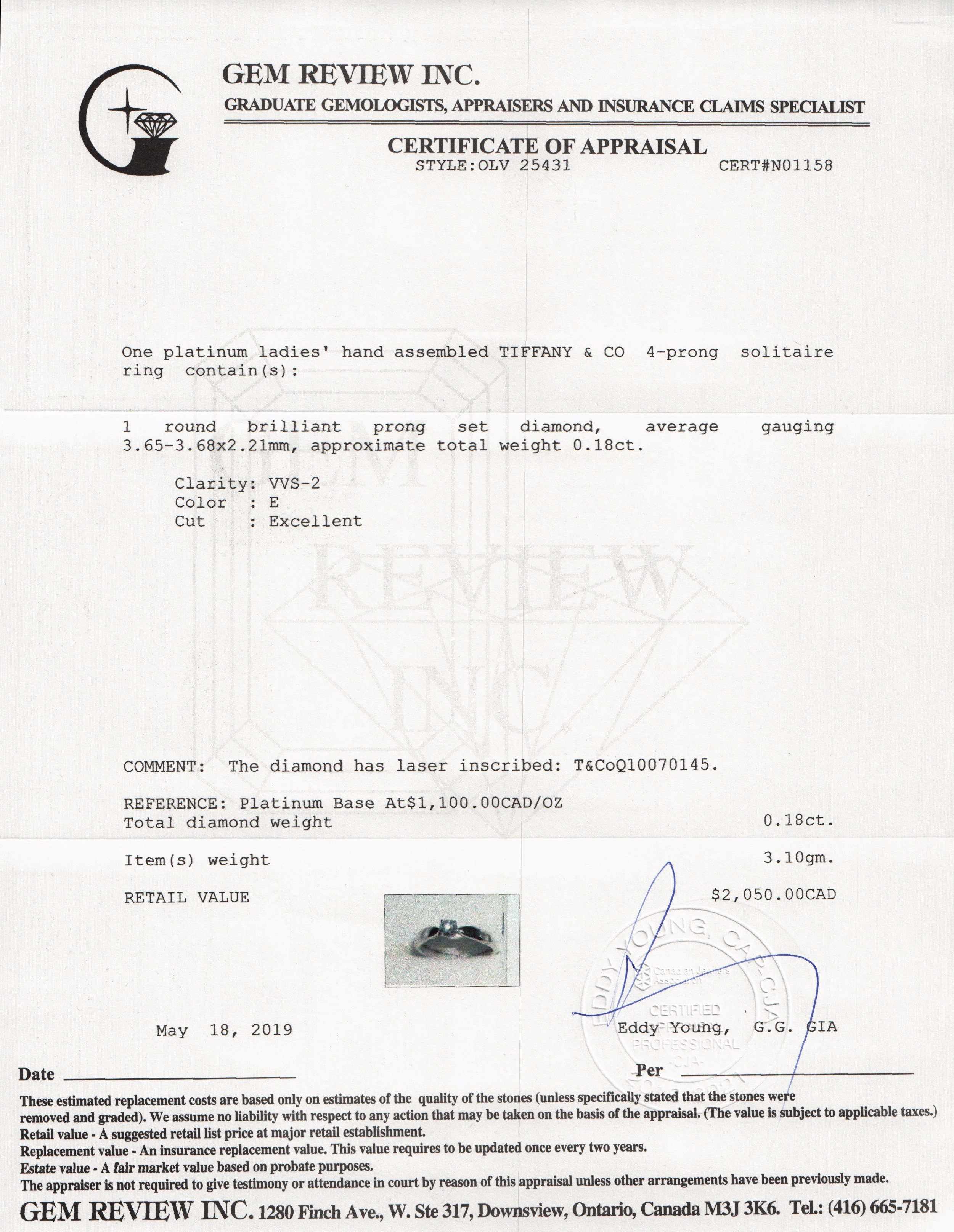 Tiffany & Co. Harmony Solitaire Diamond Ring