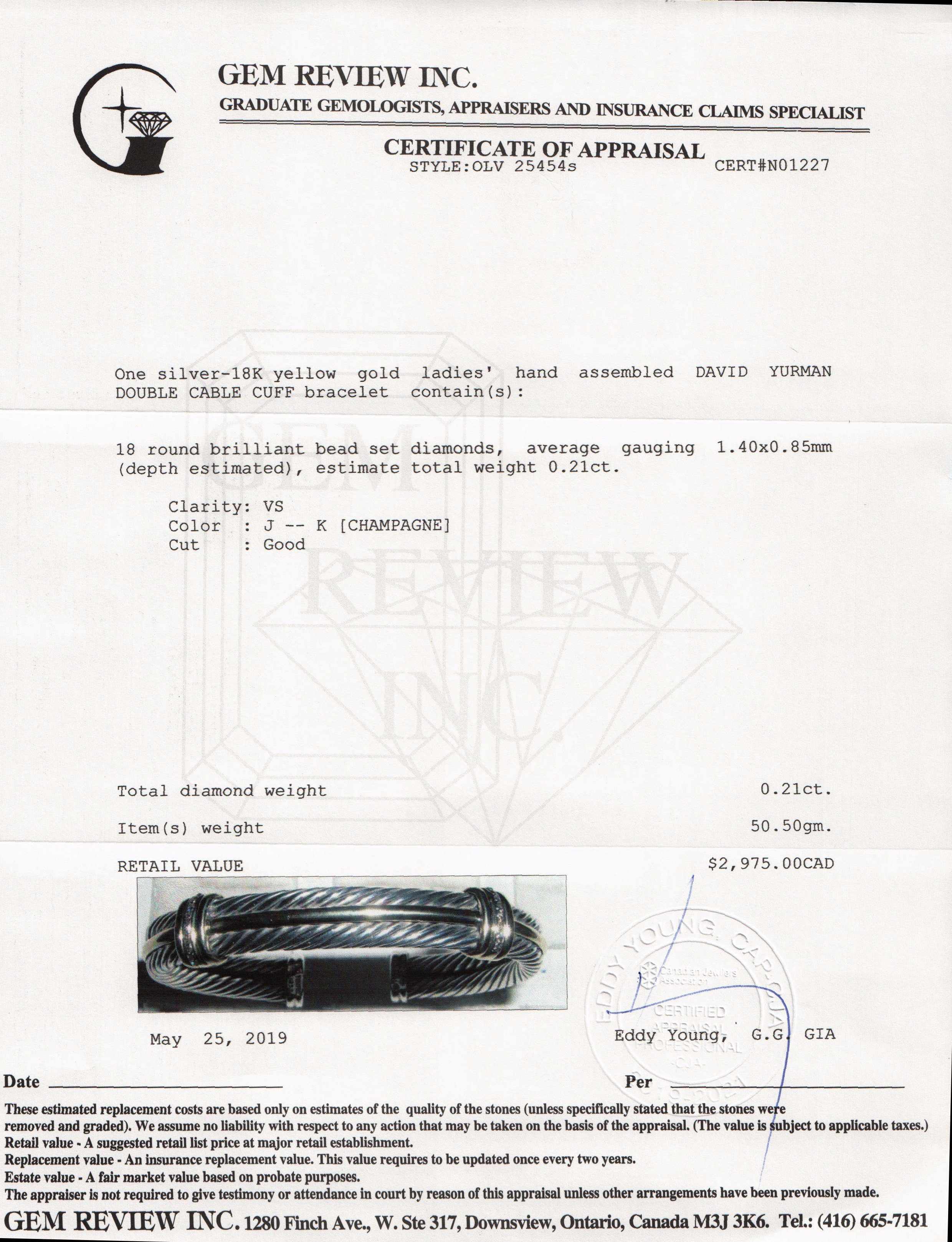 David Yurman Two-Tone Double Cable Cuff Bracelet with Diamonds