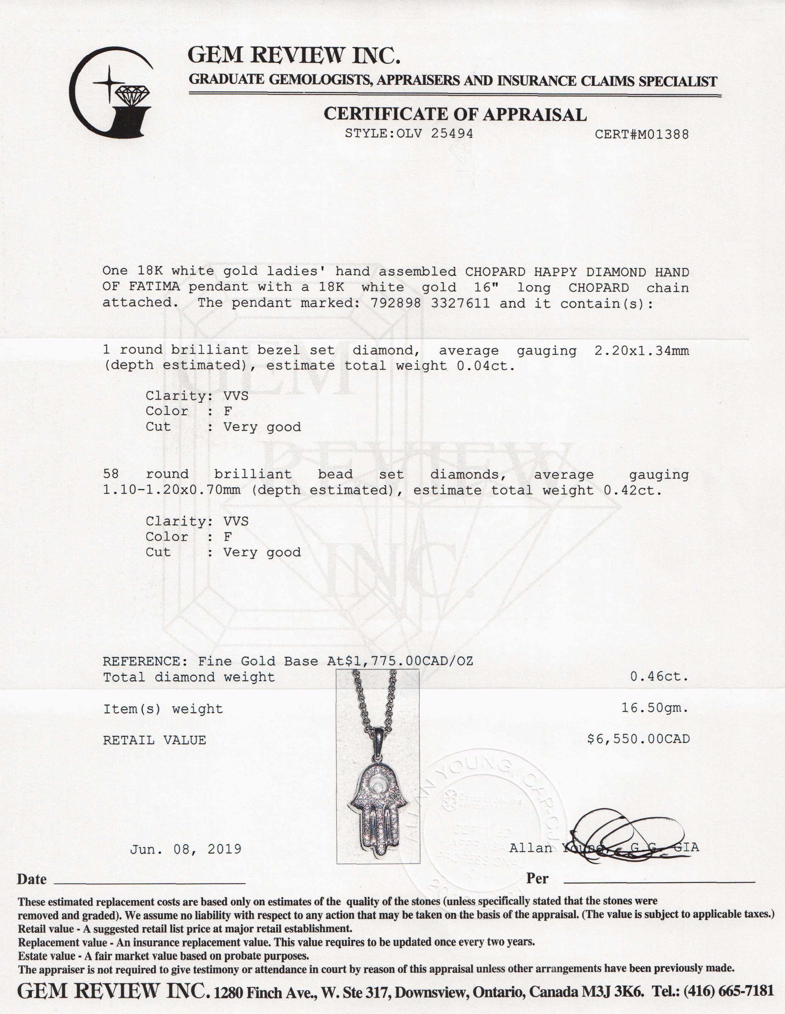 Chopard Happy Diamond Hand of Fatima Pendant Necklace