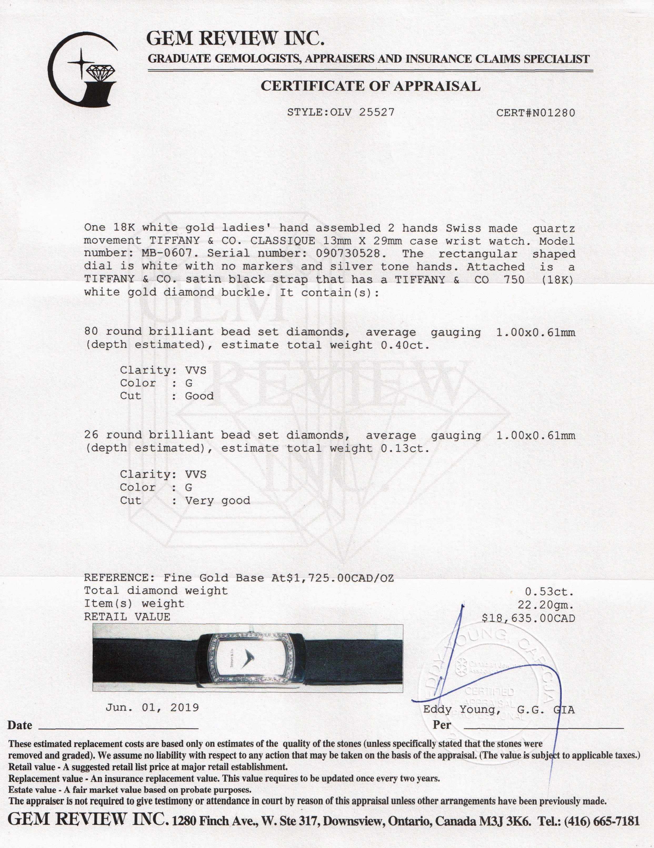 Tiffany & Co. White Gold & Diamond Classique Watch