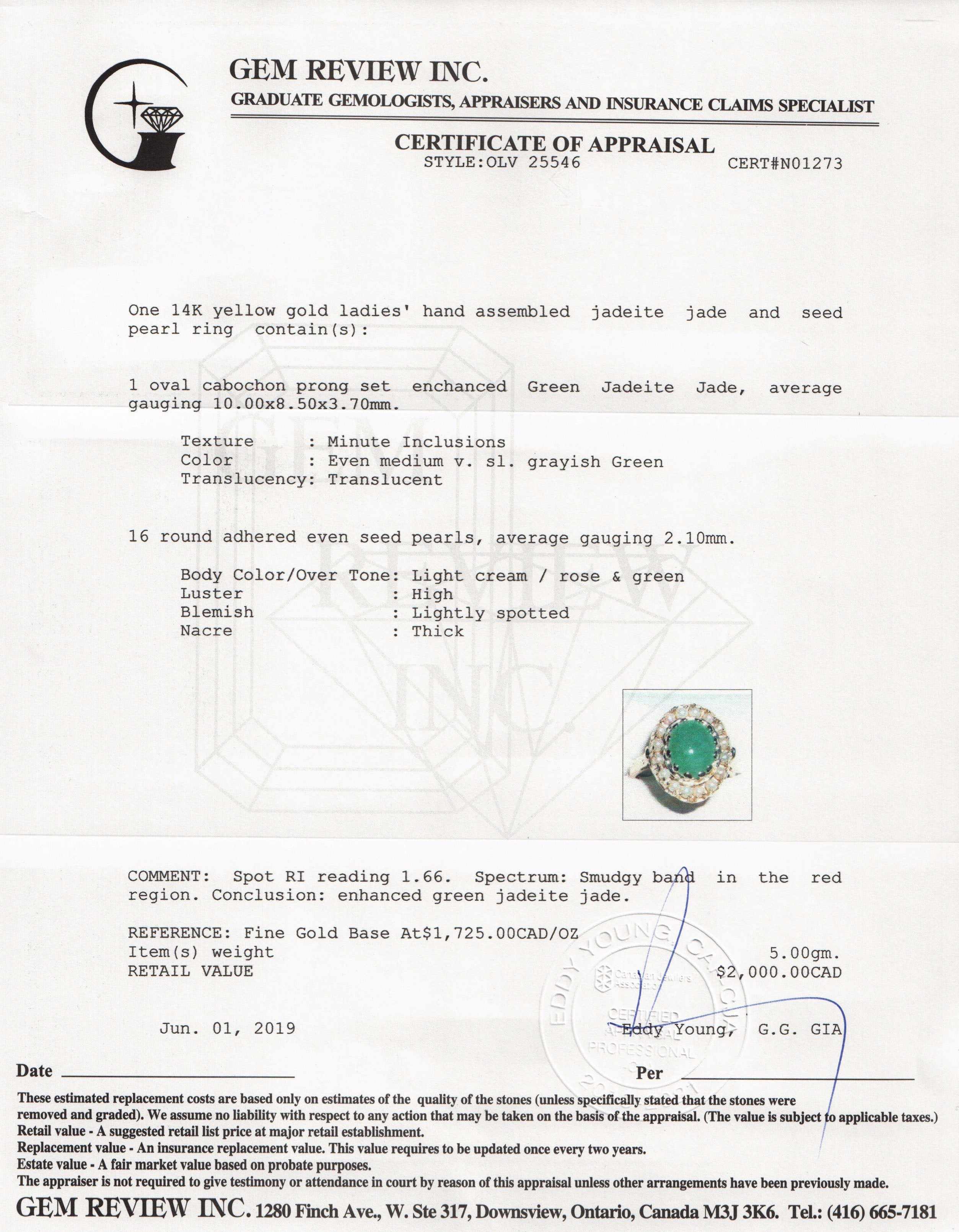 Jade & Seed Pearl Ring