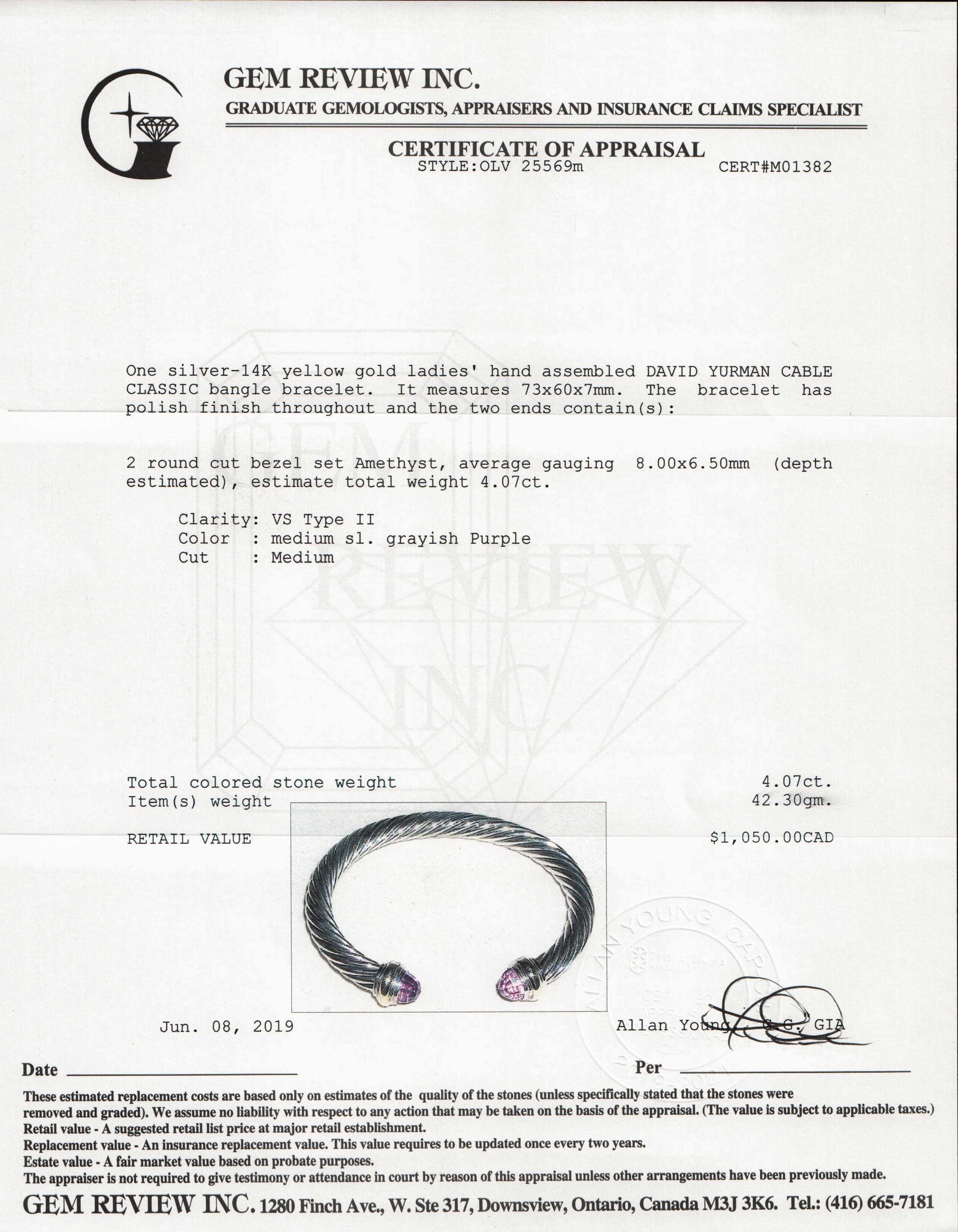 David Yurman Cable Classics Bracelet with Amethyst