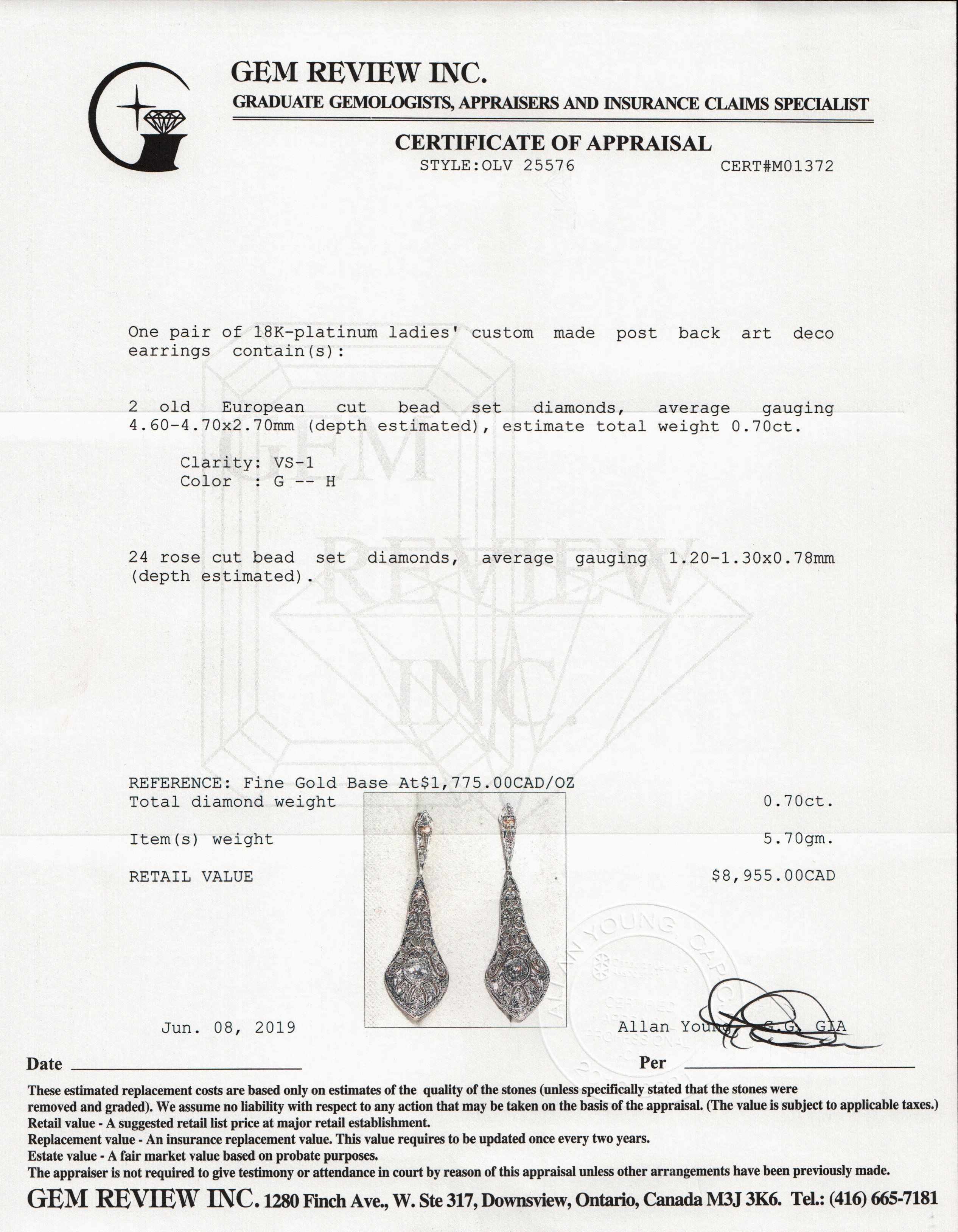 Antique Art Deco Diamond Drop Earrings