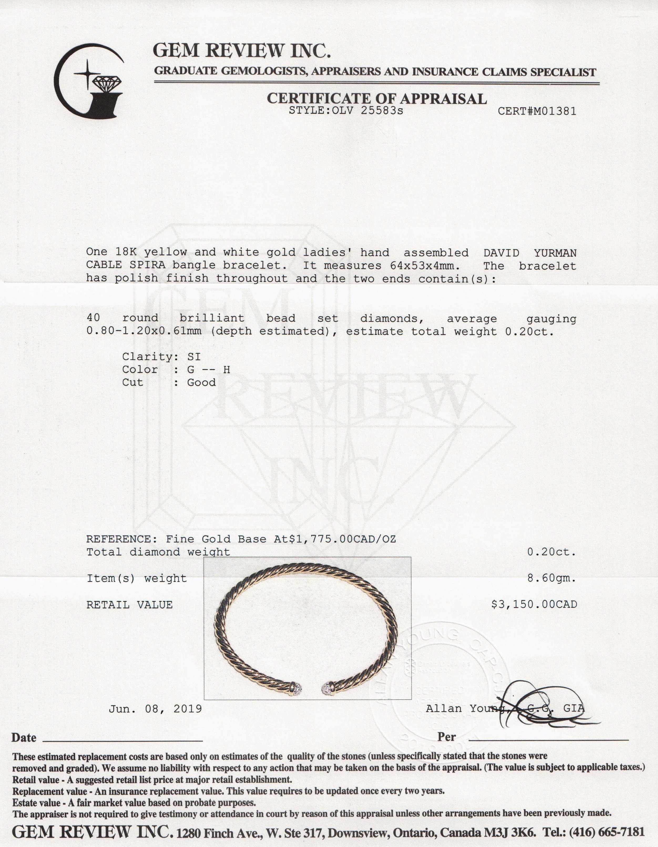 David Yurman 4 mm Cable Spira Bracelet with Diamonds