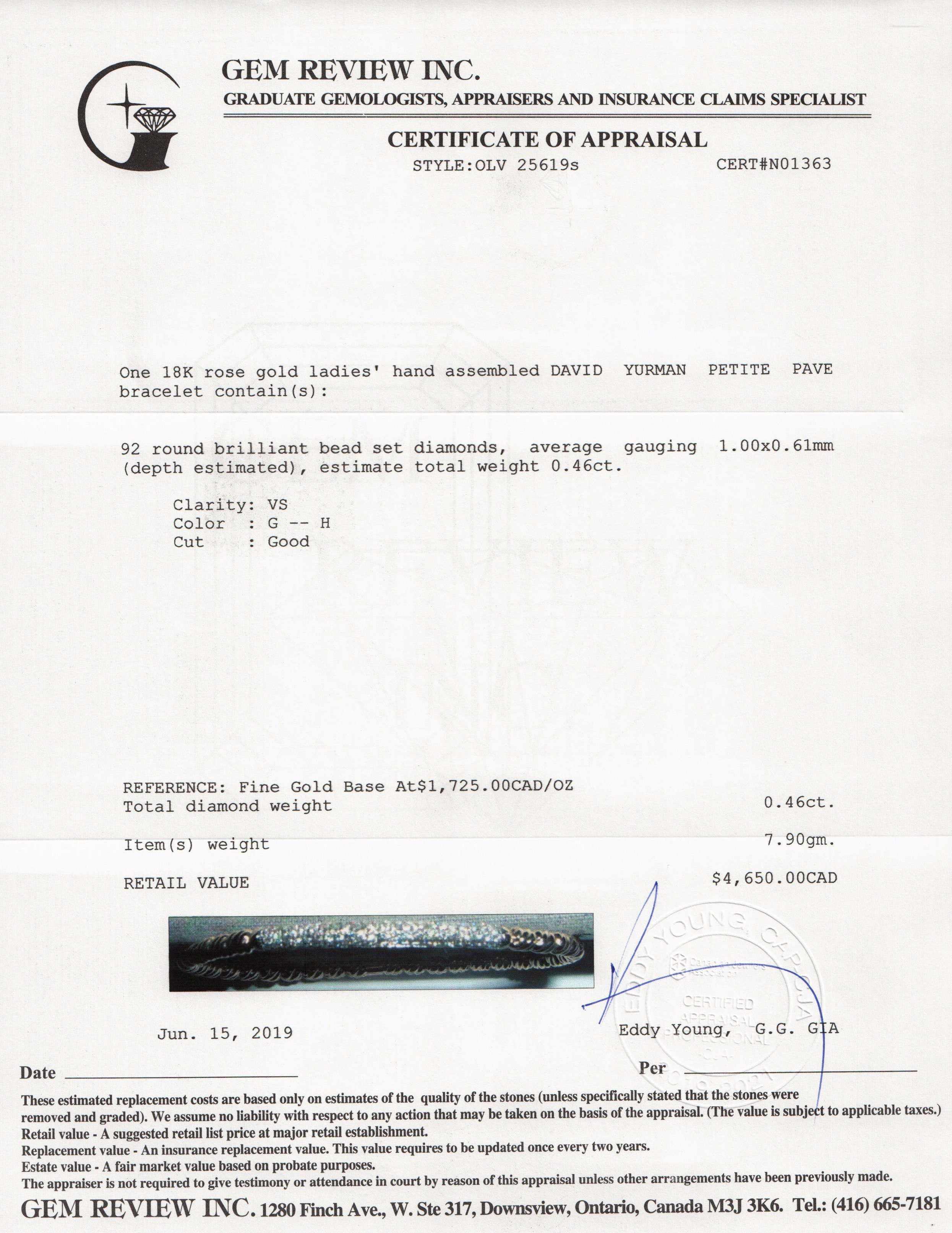 David Yurman 18k Rose Gold Petite Pave Diamond Bracelet