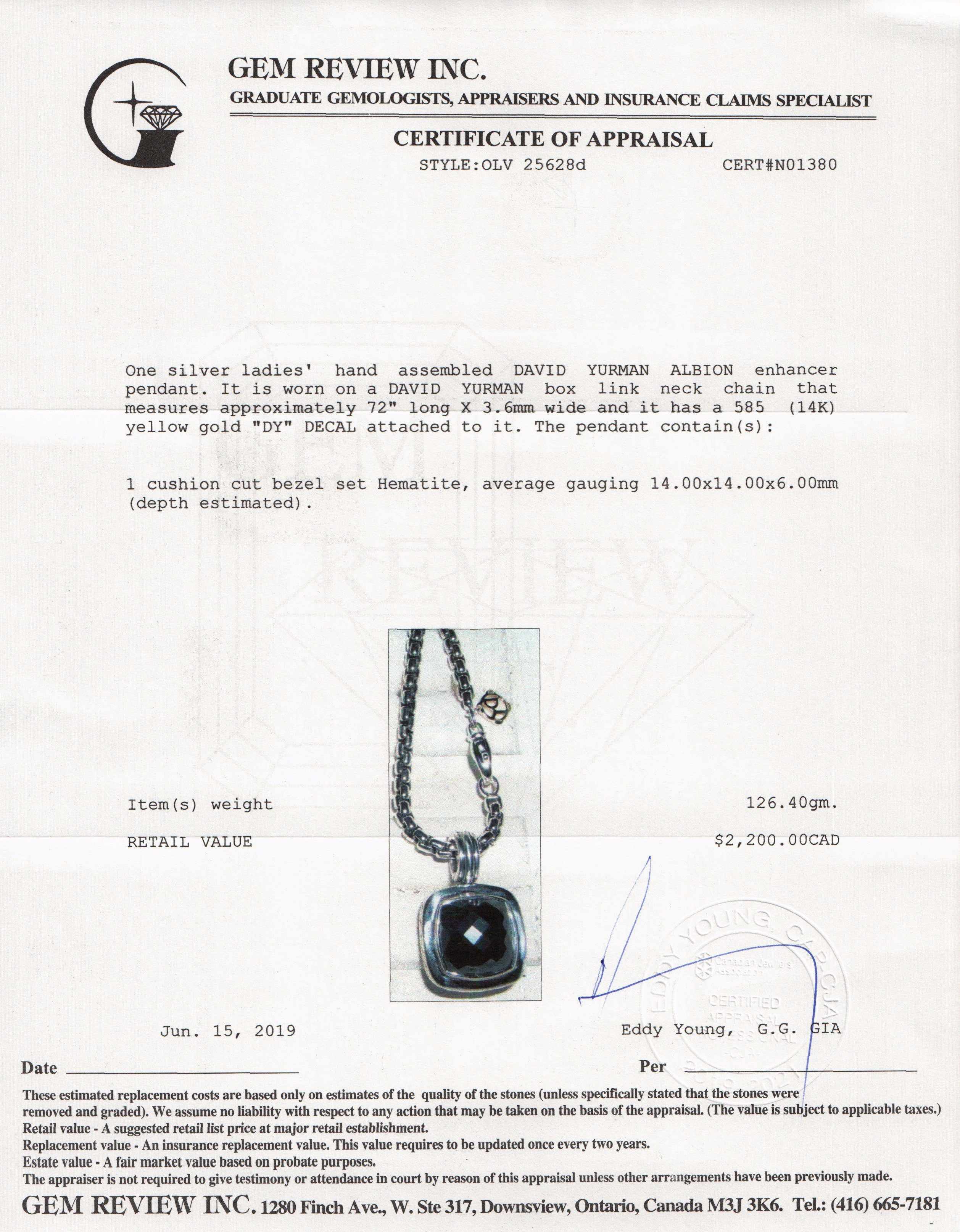 David Yurman Hematite Albion Pendant Necklace