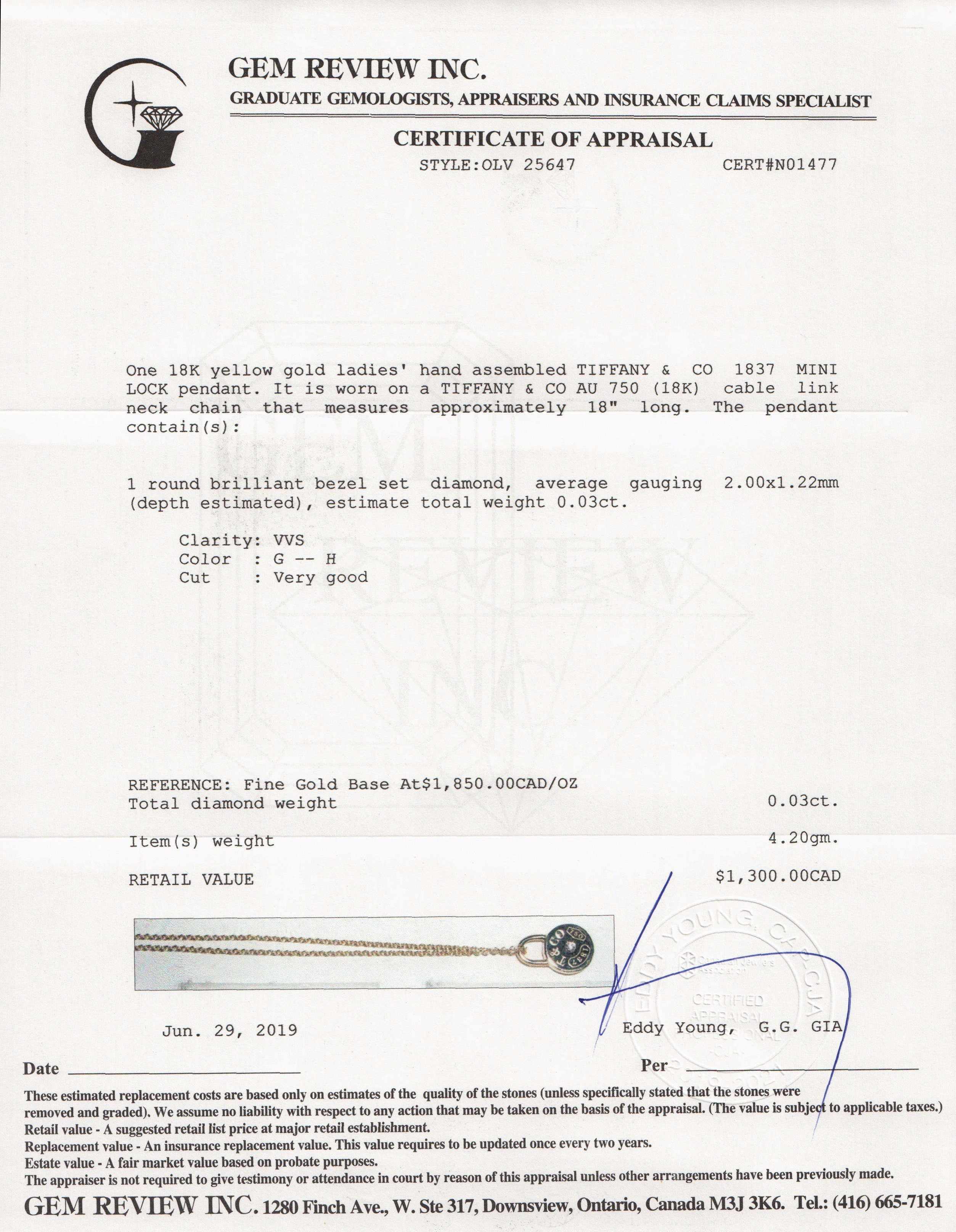 Tiffany & Co. 1837 Mini Round Lock Pendant Necklace with Diamond