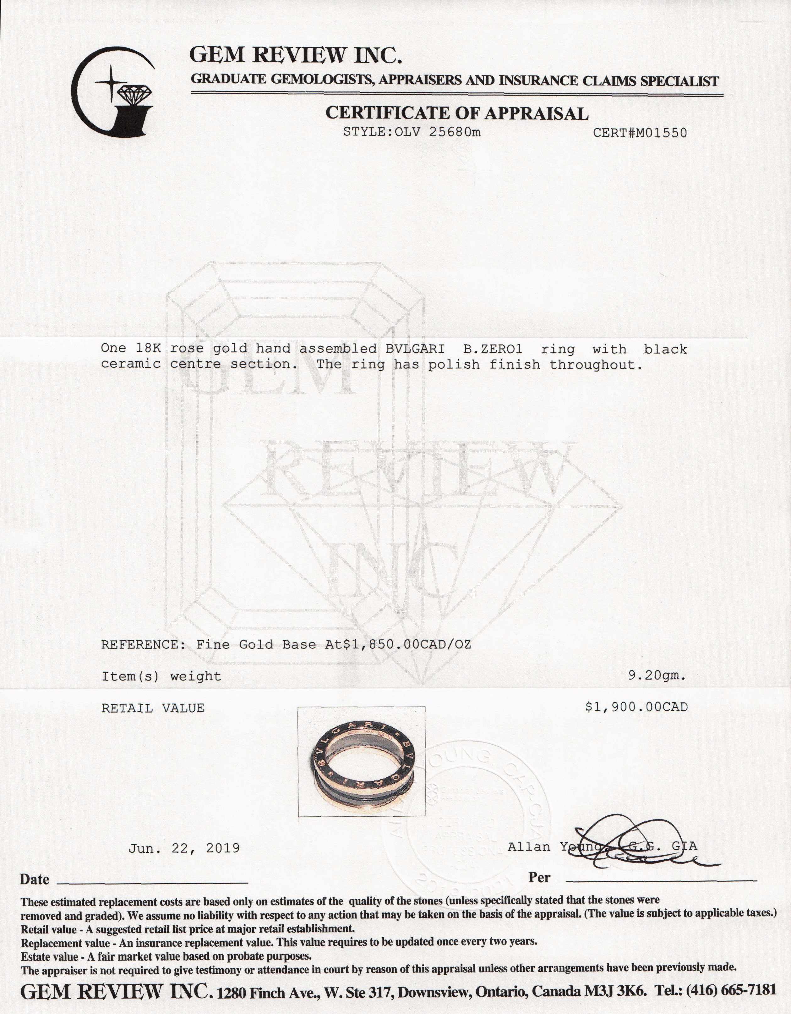 BVLGARI B.Zero1 Two-Band Ring with Rose Gold and Black Ceramic