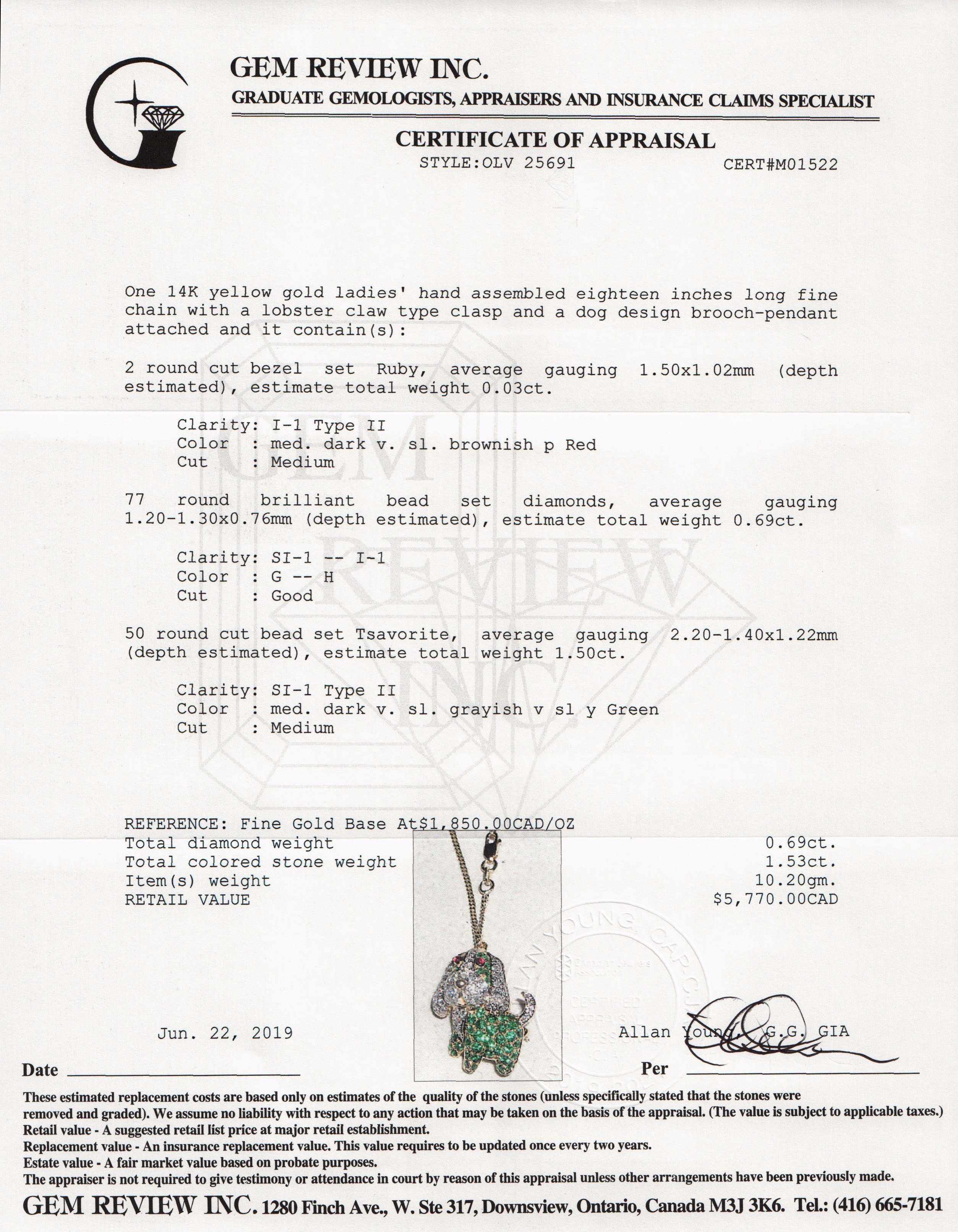 Coloured Stone & Diamond Dog Pendant Necklace