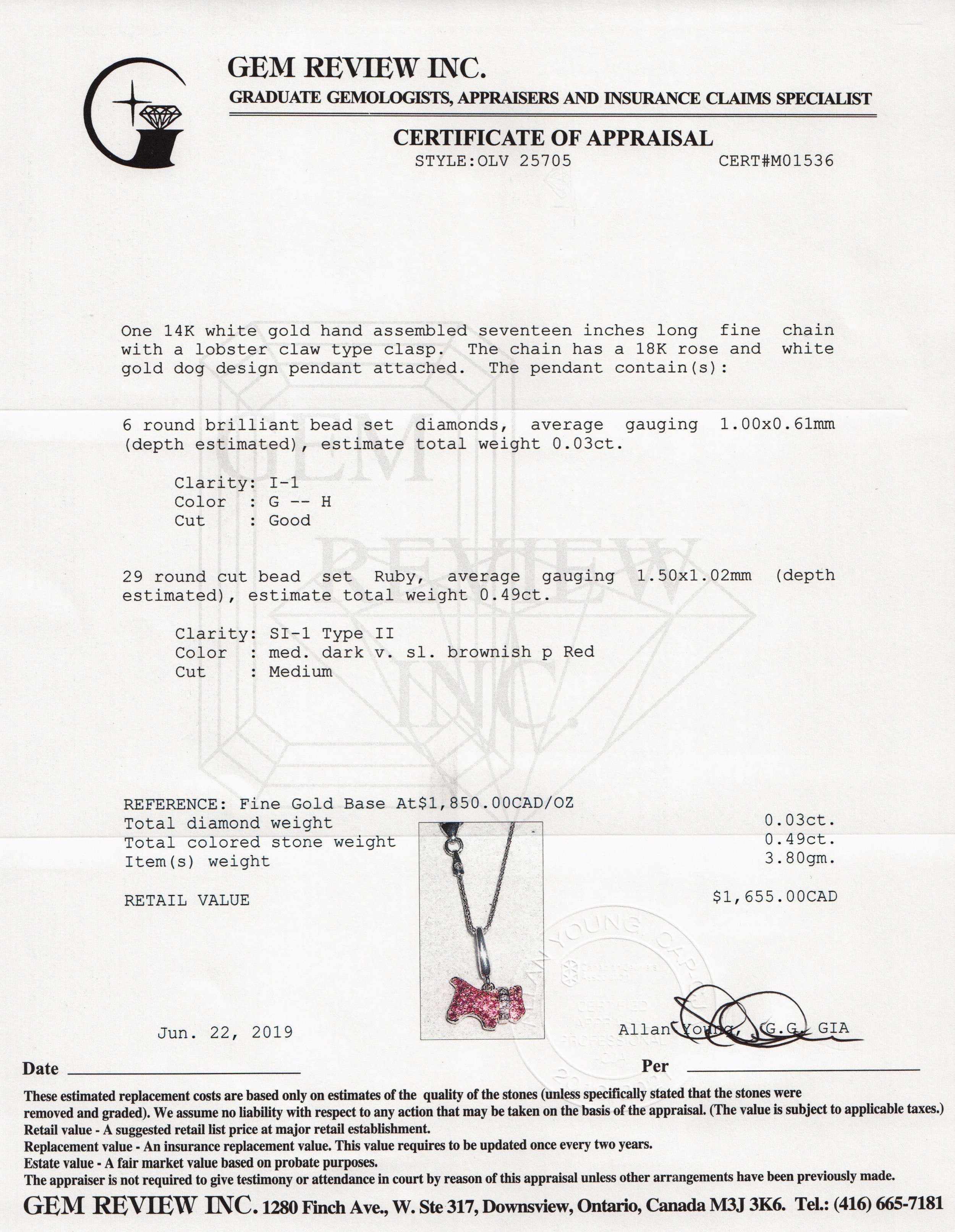 Ruby & Diamond Dog Pendant Necklace