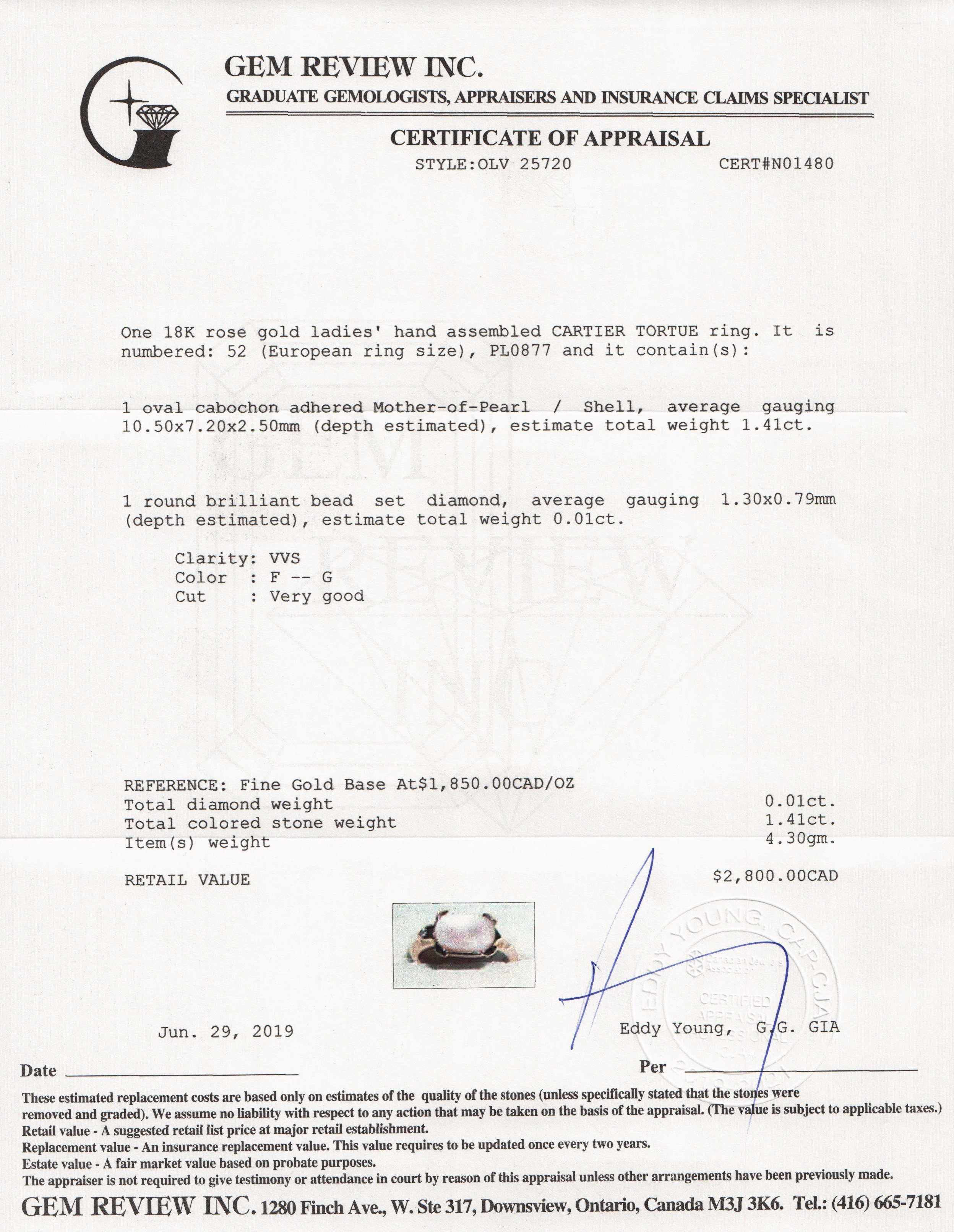 Cartier Tortue Mother of Pearl & Diamond Ring