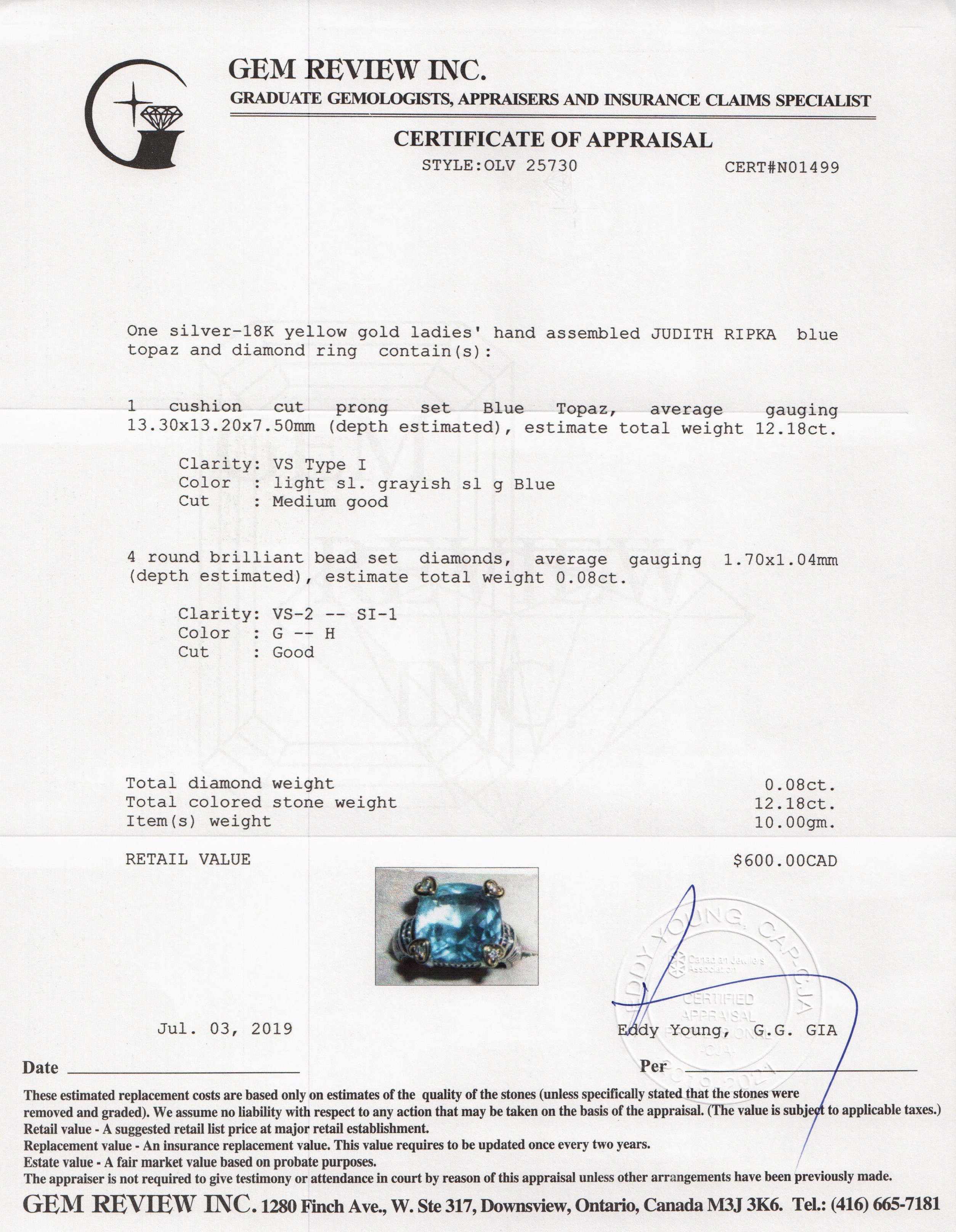 Judith Ripka Blue Topaz & Diamond Ring